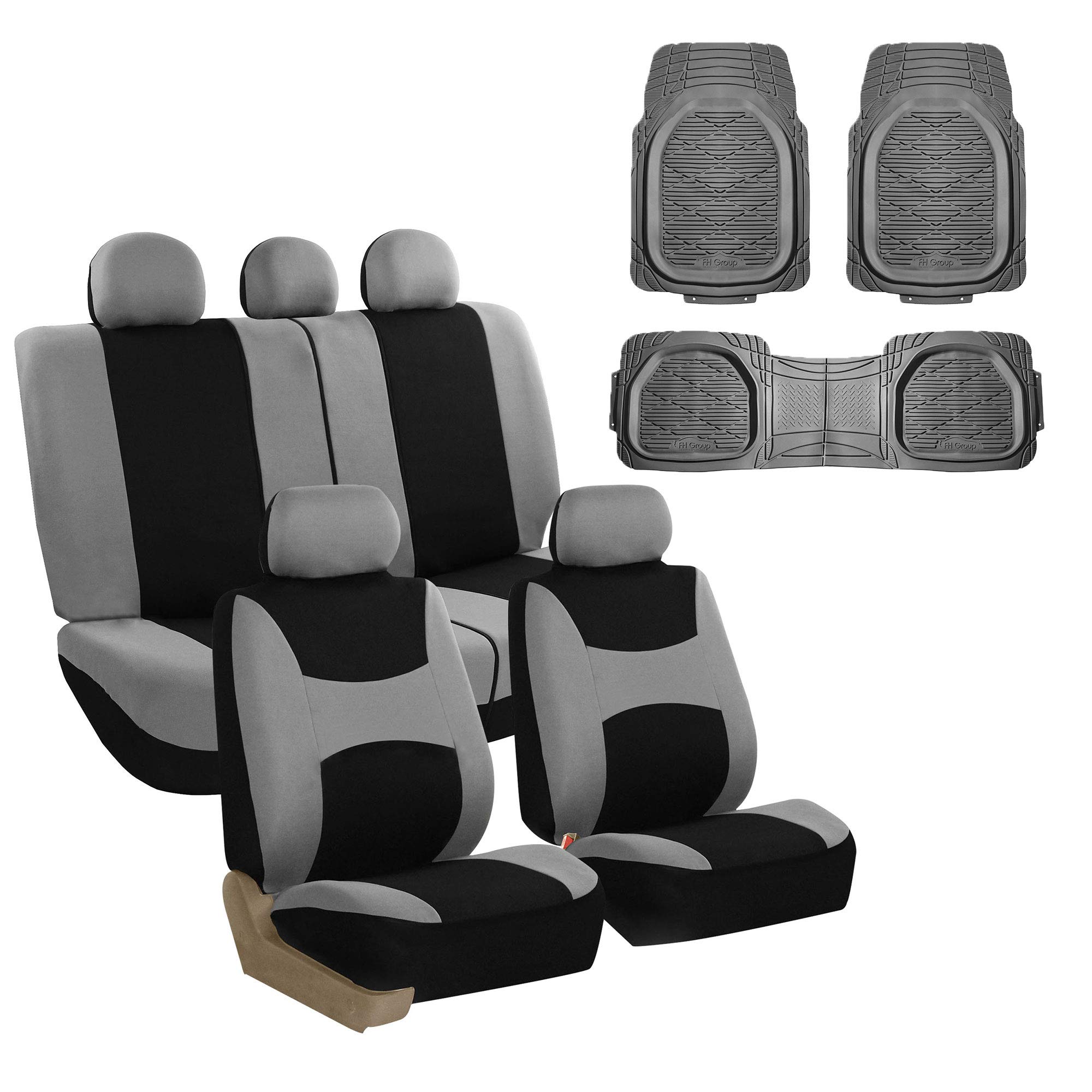 TLH Automotive Light Breezy Gray Car Seat Covers Full Set with Matching Floor Mats - Airbag Compatible, Universal Fit for Cars, Trucks & SUVs | Perfect for Road Trips, Daily Commutes & Interior Protection