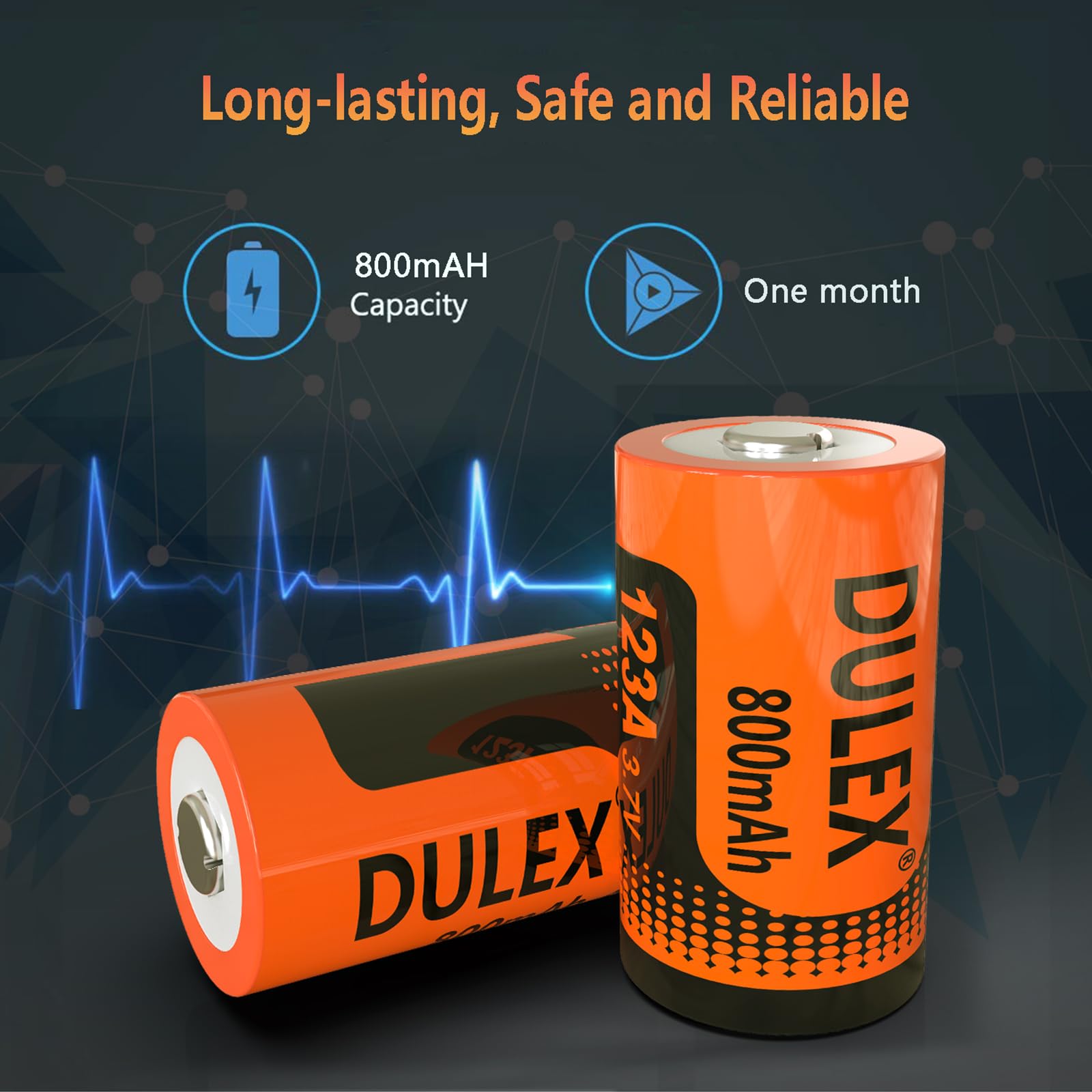 DULEX 8-Pack 123A Rechargeable Lithium Batteries with Charger - Compatible with Arlo VMS3130 VMC3030 3200 3330 3430 3530 Security Cameras - Long Lasting Power for Home Security Systems, Flashlights & Emergency Devices