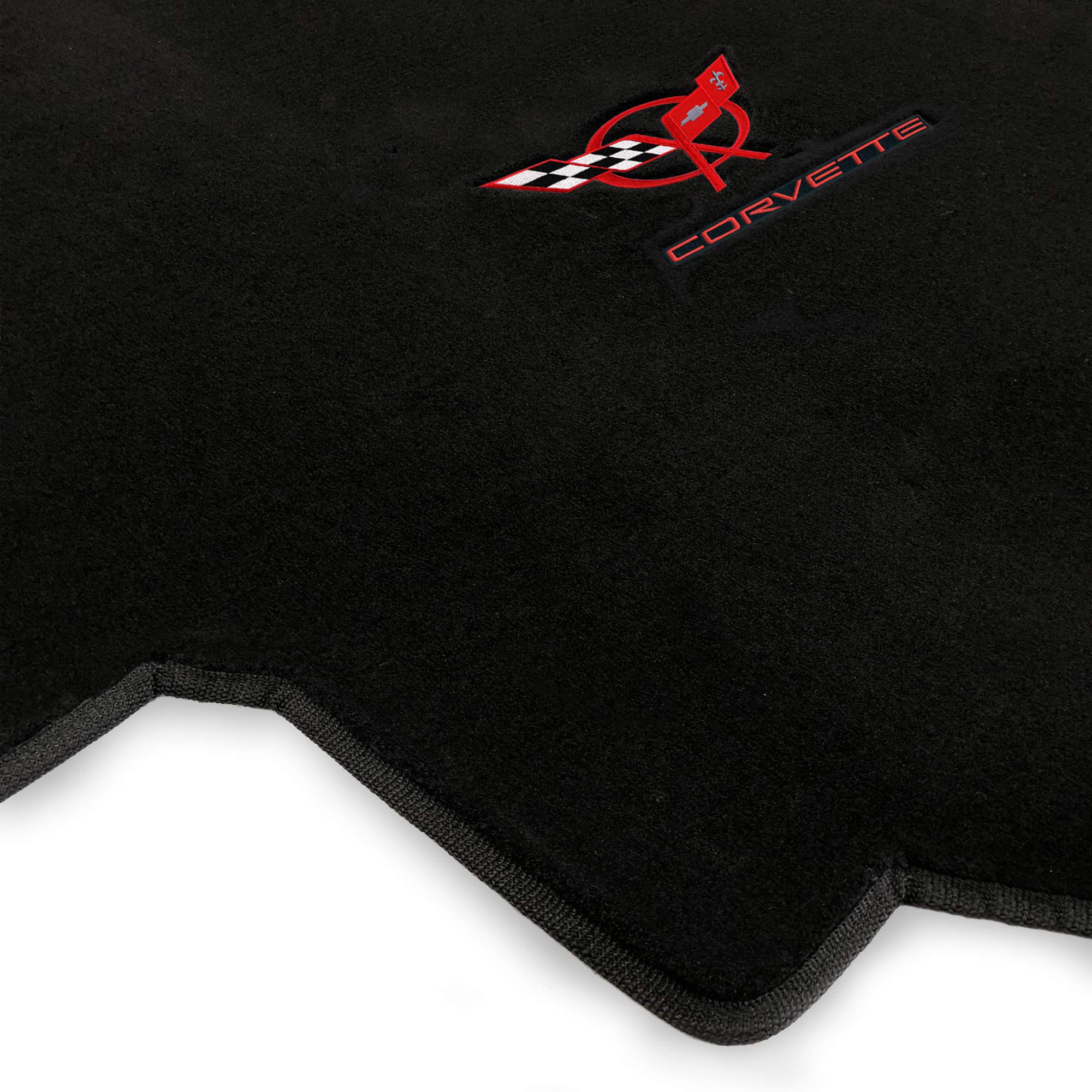 Premium Custom-Fit Carpeted Floor Mats for Corvette C5 1999-2004 Hardtop (FRC) - Black Deck with Red Flags Design - Luxury Car Floor Liners for Enhanced Comfort & Style - Perfect for Daily Driving & Car Shows