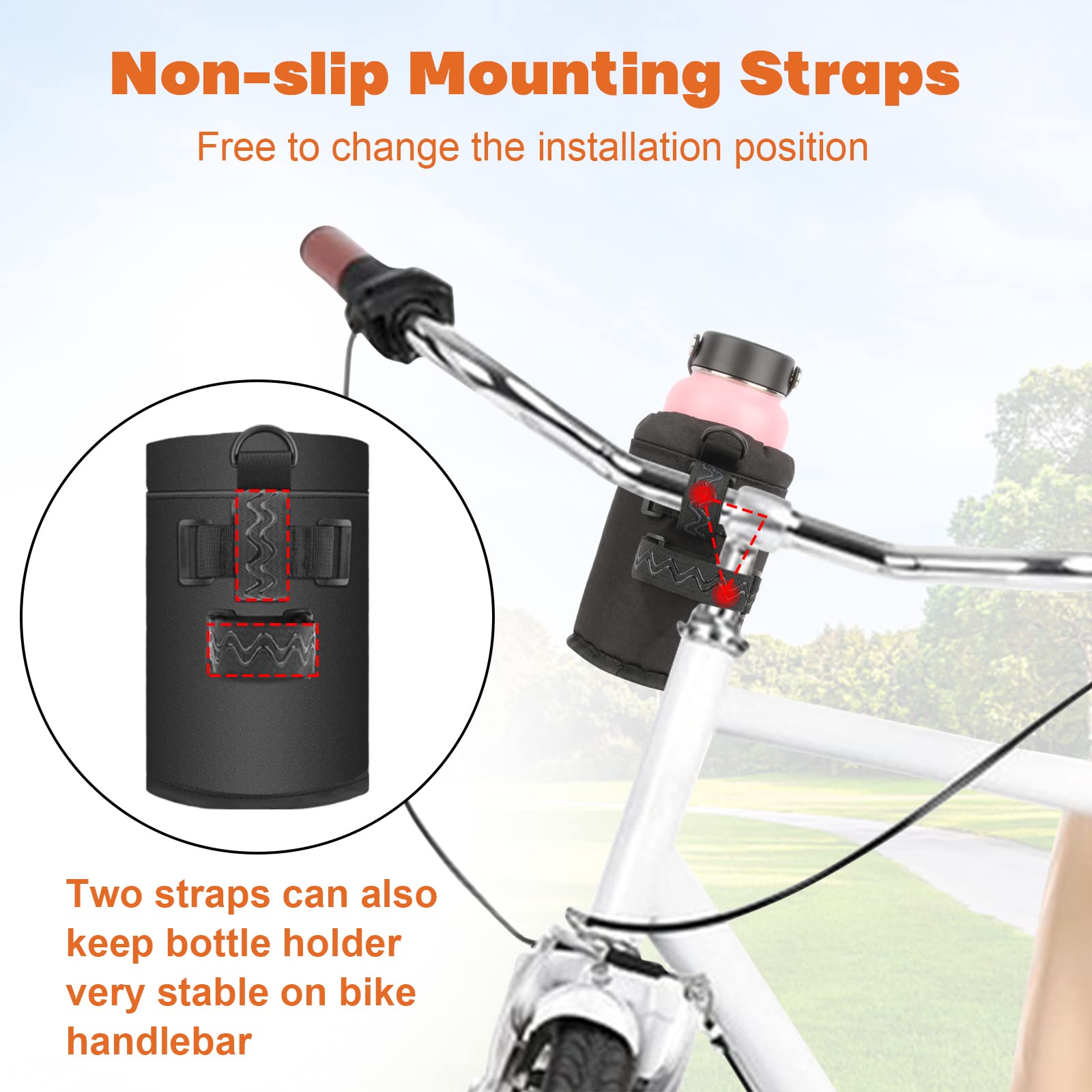 **32-40oz Insulated Bike Water Bottle Holder - Universal Design for Mountain, Road, eBike & Scooter - Non-Slip Straps & Multiple Installation Methods - Perfect for Cycling, Commuting & Outdoor Adventures**