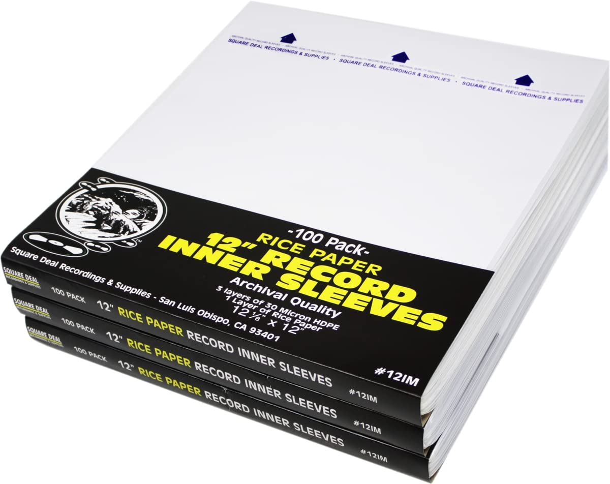 12 Inch Record Inner Sleeves - 3-Layer Archival Quality Anti-Static HDPE with Rice Paper Insert for Vinyl Protection (Pack of 300) | Perfect for LP Storage, Record Collecting & Audio Preservation