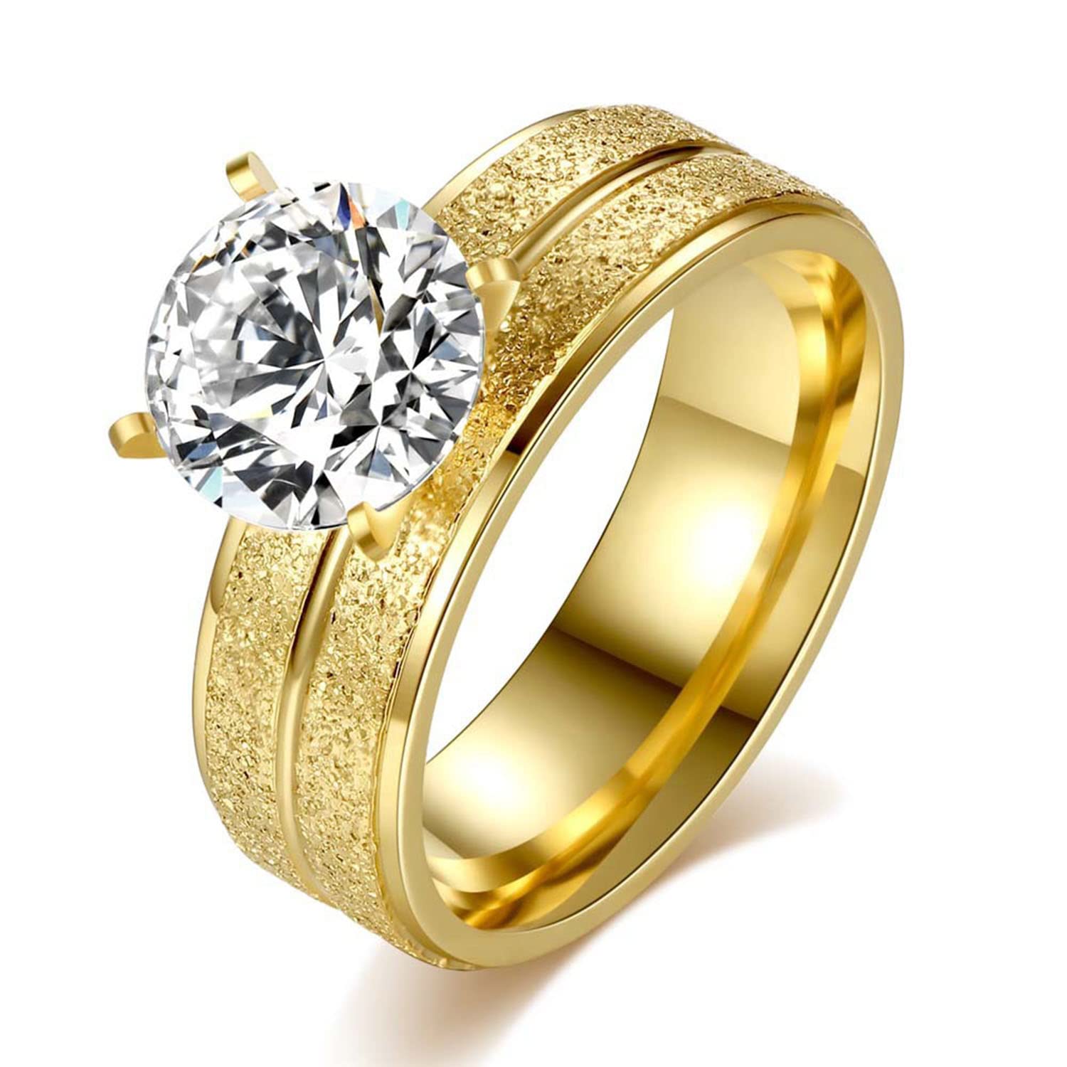 Brexina 14K Gold Plated Round Cubic Zirconia Engagement Ring for Women - Princess Cut White CZ Wedding Band - Perfect for Proposals, Anniversaries & Special Occasions