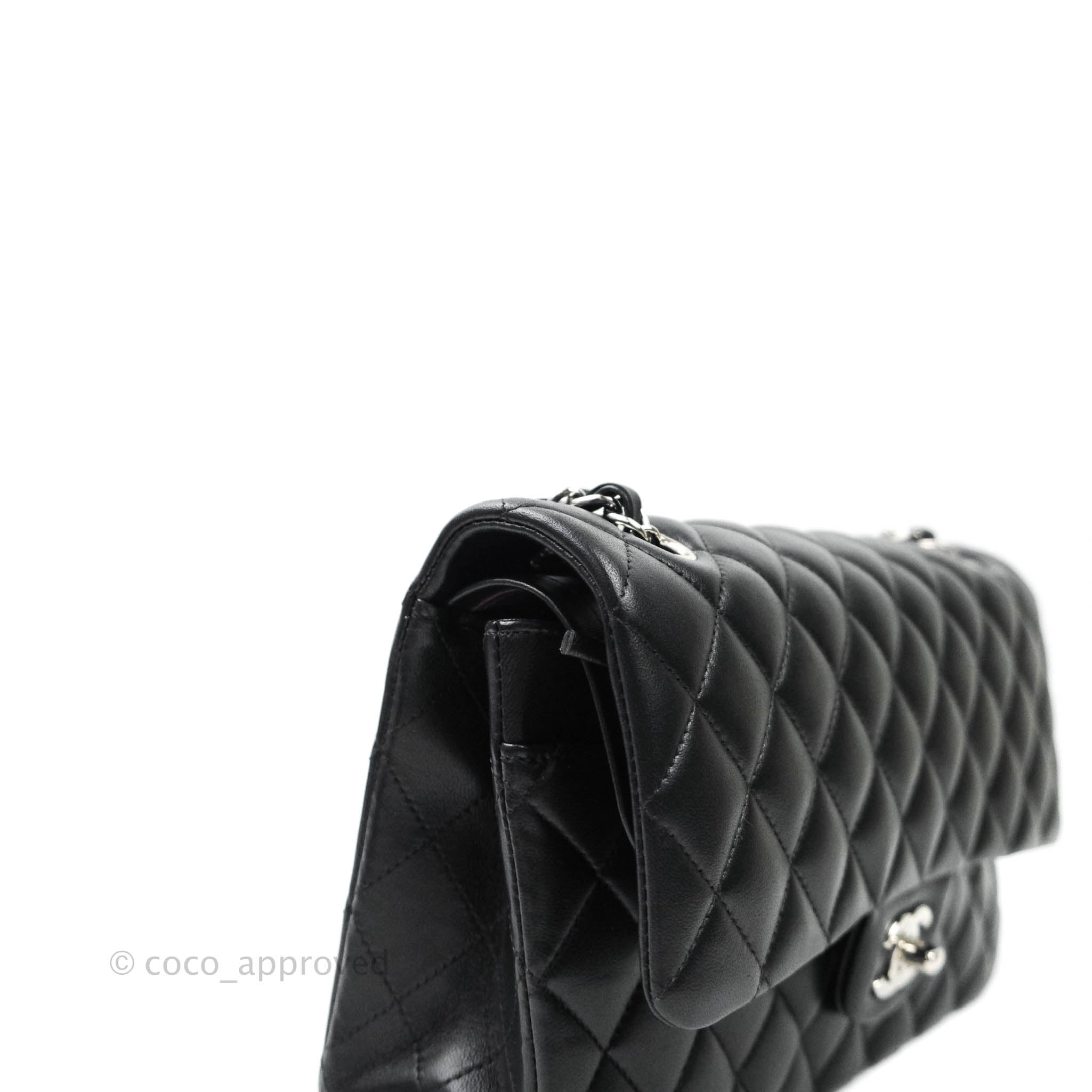 Chanel Classic M/L Medium Double Flap Bag Black Lambskin Silver Hardware - Luxury Designer Handbag for Women, Perfect for Work, Evening Events & Special Occasions