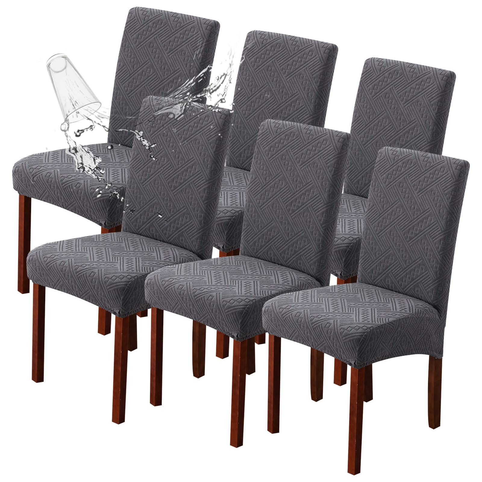 Genina 6-Pack Waterproof Stretch Parsons Chair Slipcovers - Washable Dining Room Chair Protectors for Kitchen & Restaurant Use (Dark Gray) - Perfect for Home, Office, and Event Decor