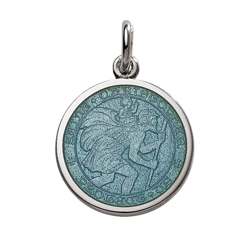 St. Christopher Medal Pendant - Sterling Silver with Enamel Detail | Religious Jewelry for Travel Protection & Spiritual Gifts