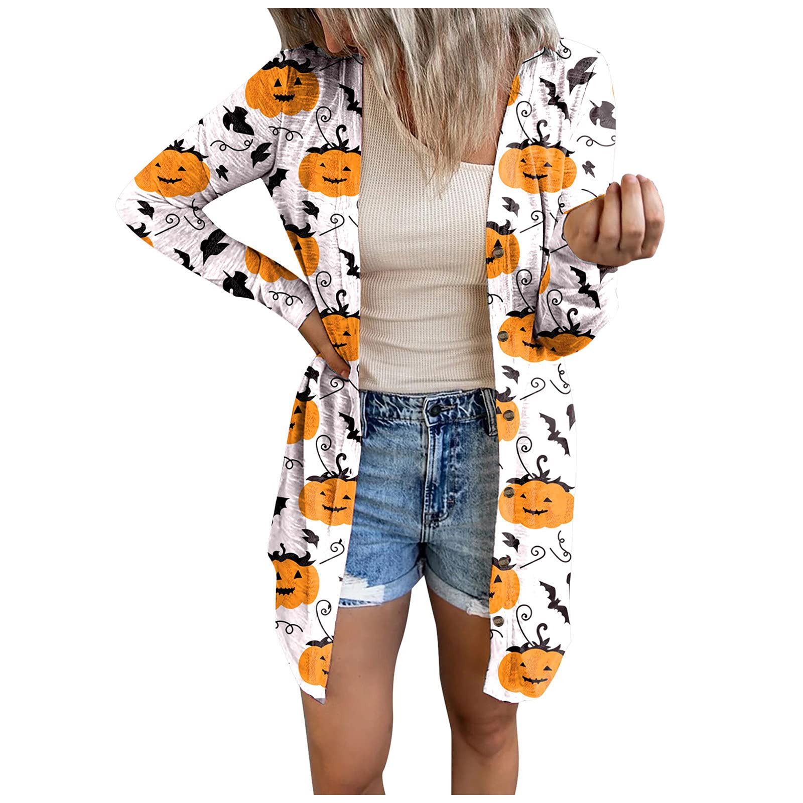 Trendy Halloween Cardigans for Women - Skeleton Print Open Front Long Sleeve Loose Fit Jackets & Sweaters | Perfect for Costume Parties, Spooky Outfits & Fall Layering