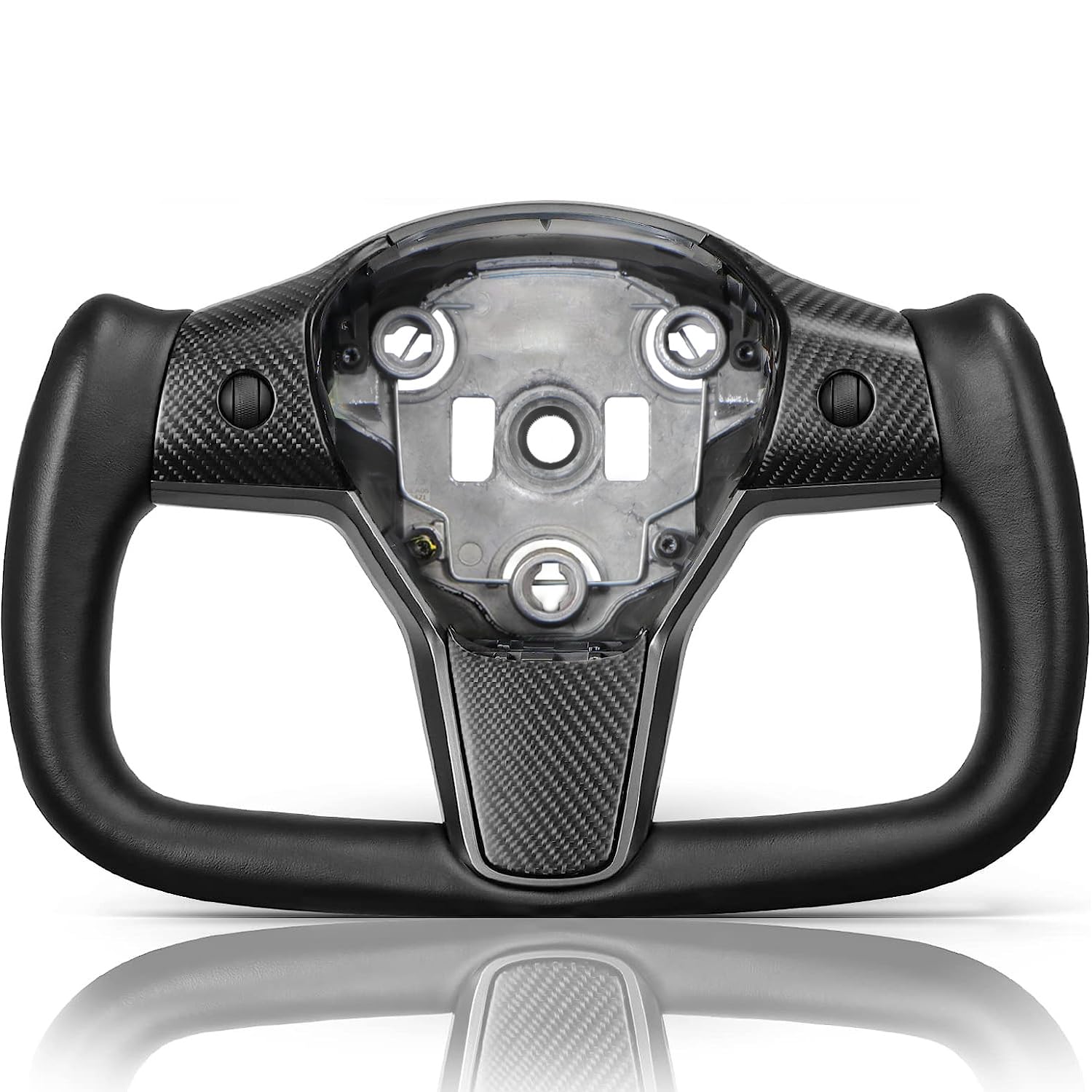 HANSSOW Tesla Model 3 & Y Steering Wheel Yoke - Matte Carbon Fiber with Nappa Black Leather - Compatible with All Years - Upgrade Your Driving Experience for Sporty & Luxury Feel