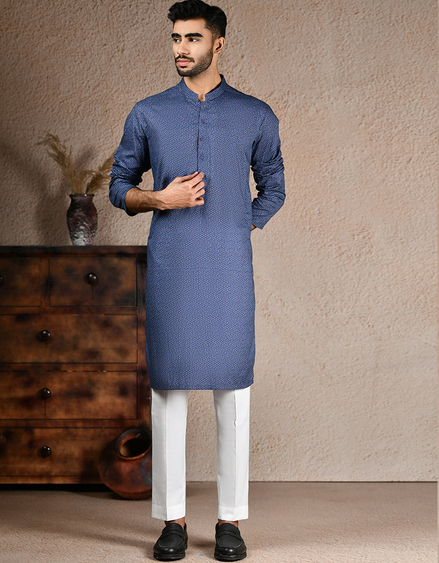 Premium Cotton Blue Kurta by J. Junaid Jamshed | Comfortable Traditional Pakistani Attire for Men | Perfect for Eid, Weddings & Casual Wear