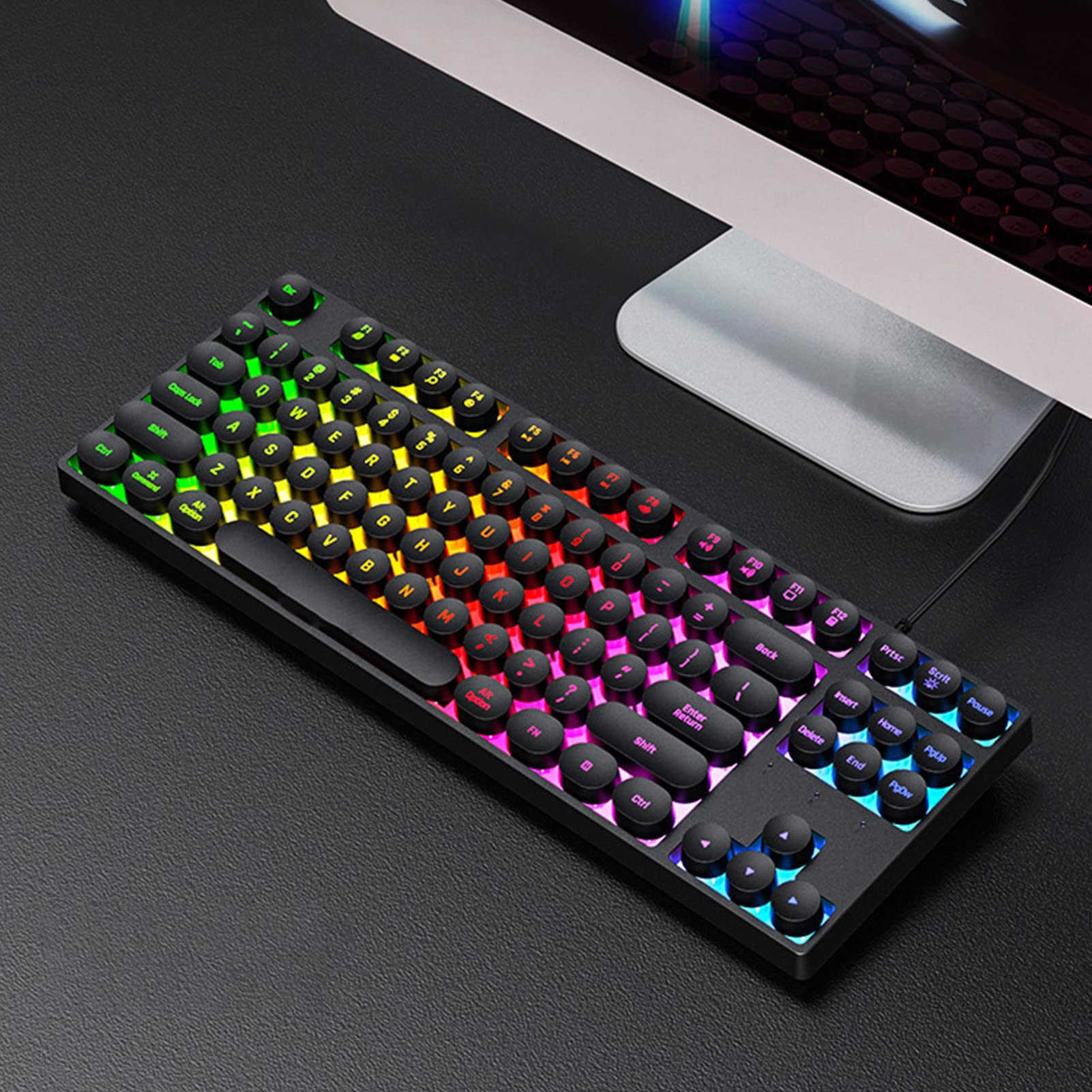Haofy 87-Key Round Gaming Keyboard - Plug & Play Mechanical Keyboard for PC, Laptop, Dorm (Black) | Perfect for Esports, Typing & Office Work