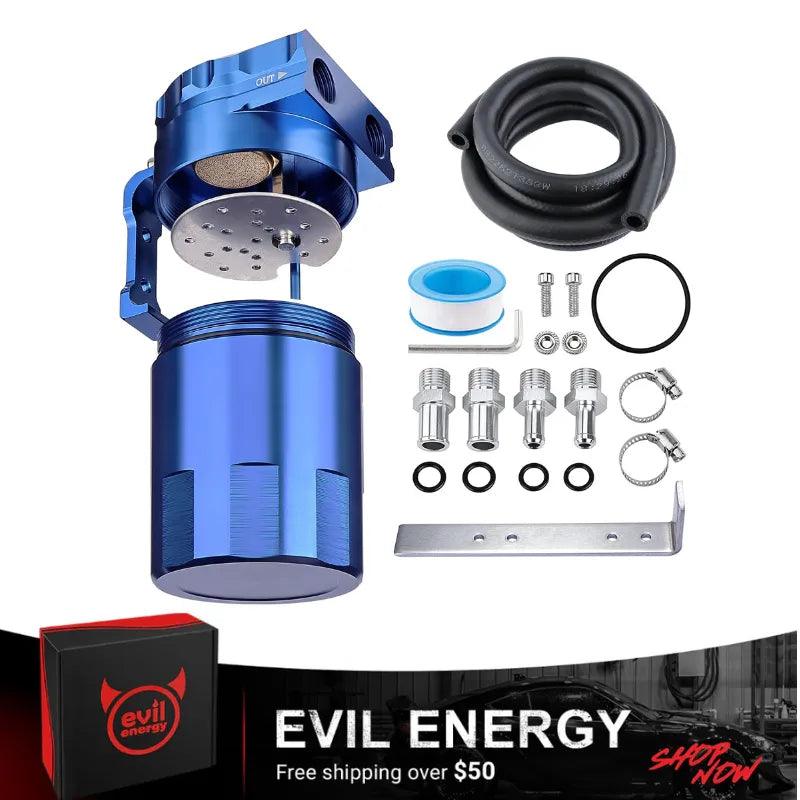 EVIL ENERGY Universal 300ML Aluminum Oil Catch Can with Baffle & Hose Kit - High Performance Air Oil Separator for Car, Truck & Motorcycle Engine Protection