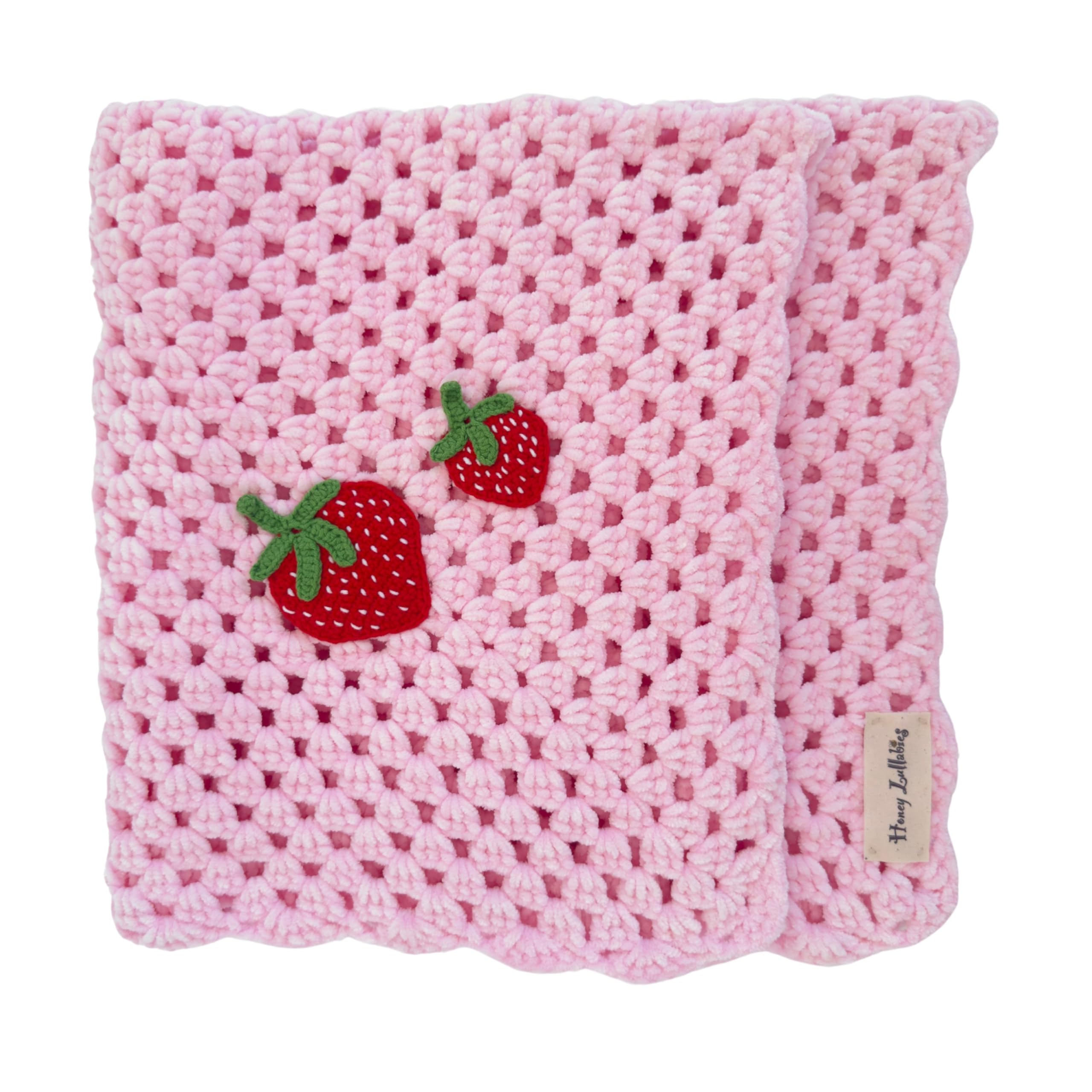 Soft 100% Cotton Crochet Baby Blanket for Boys & Girls - Breathable Handmade Nursery Blanket for Newborns, Infants & Toddlers - Perfect for Cribs, Strollers & Photo Shoots (Strawberry Design)