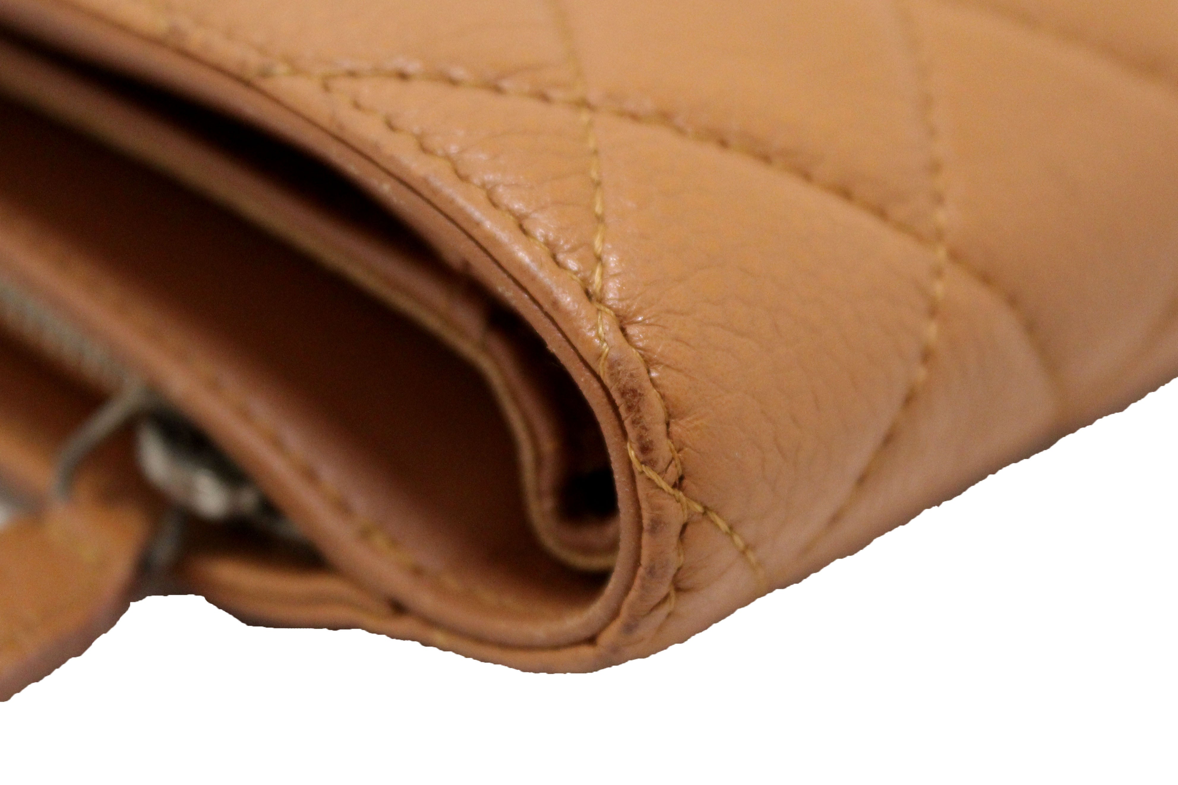 Authentic Chanel Vintage Brown Quilted Caviar Leather Bifold Wallet for Women - Luxury Designer Handmade Purse with Credit Card Slots - Perfect for Everyday Use, Gift Giving & Special Occasions