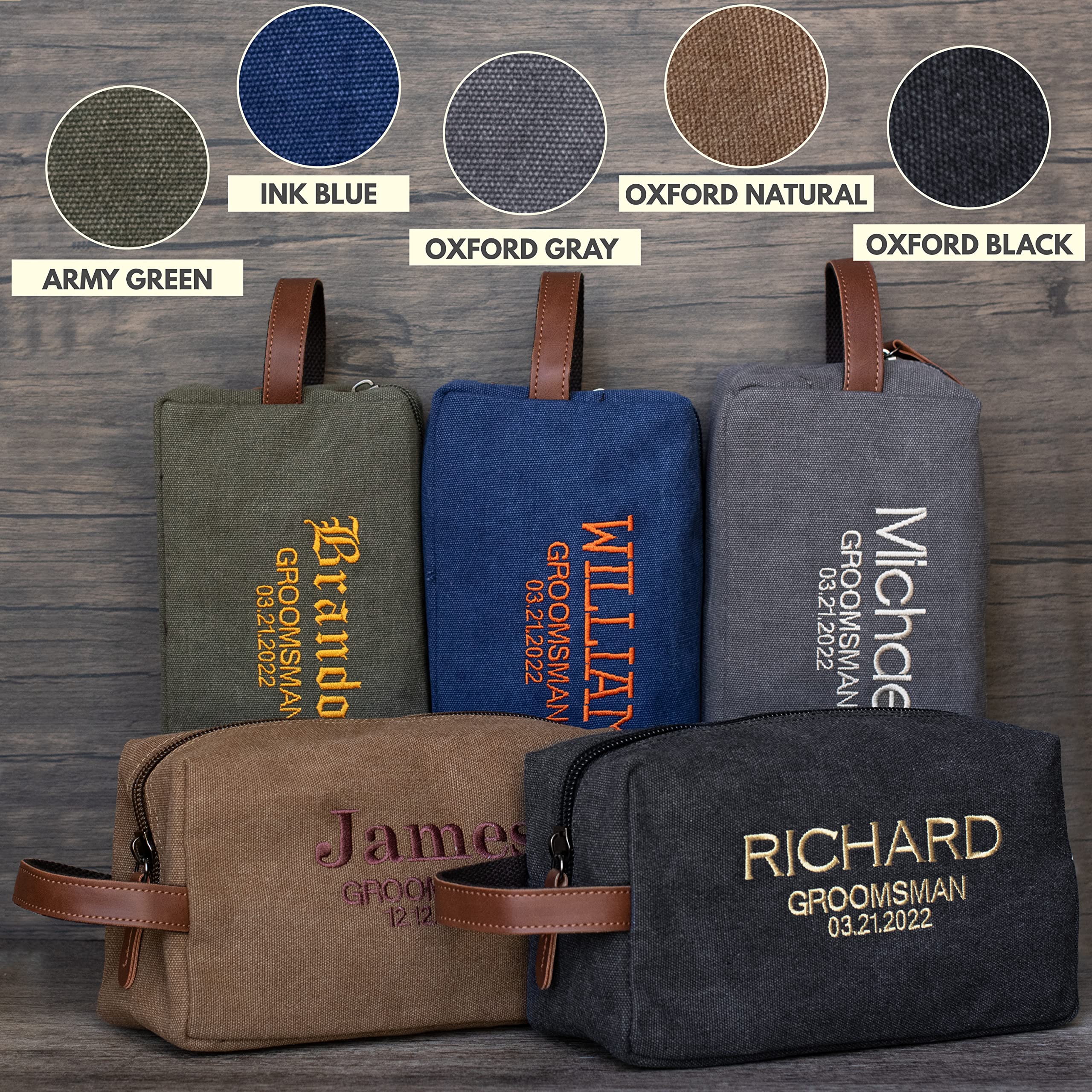 Personalized Groomsmen Gifts Set of 6 - Embroidered Travel Toiletry Bags for Men with Custom Name & Title | 8 Thread Color Options | Wedding Party Proposal Gift Idea | Perfect for Bachelor Trips, Destination Weddings & Honeymoon Travel Essentials (Grey)