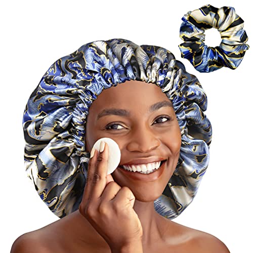 Extra Large Double Layer Satin Bonnet for Women - Soft Sleep Cap for Curly Hair Protection - Stays on All Night - Perfect for Nighttime Hair Care & Travel Accessories