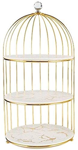 3-Tier Ceramic Cake Stand with Dome Lid - 19.1 Inch White Bird Cage Dessert Display Stand for Wedding, Birthday, and Tea Party Decorations