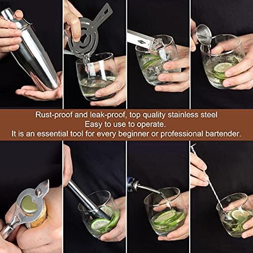 Premium 24oz Cocktail Shaker Set - Bartender Kit with Stand for Tequila, Whiskey & Mixed Drinks | Includes Martini Shaker, Mojito Muddler, Jigger, Mixing Spoon & Hawthorne Strainer | Perfect for Home Bars, Parties & Professional Bartending
