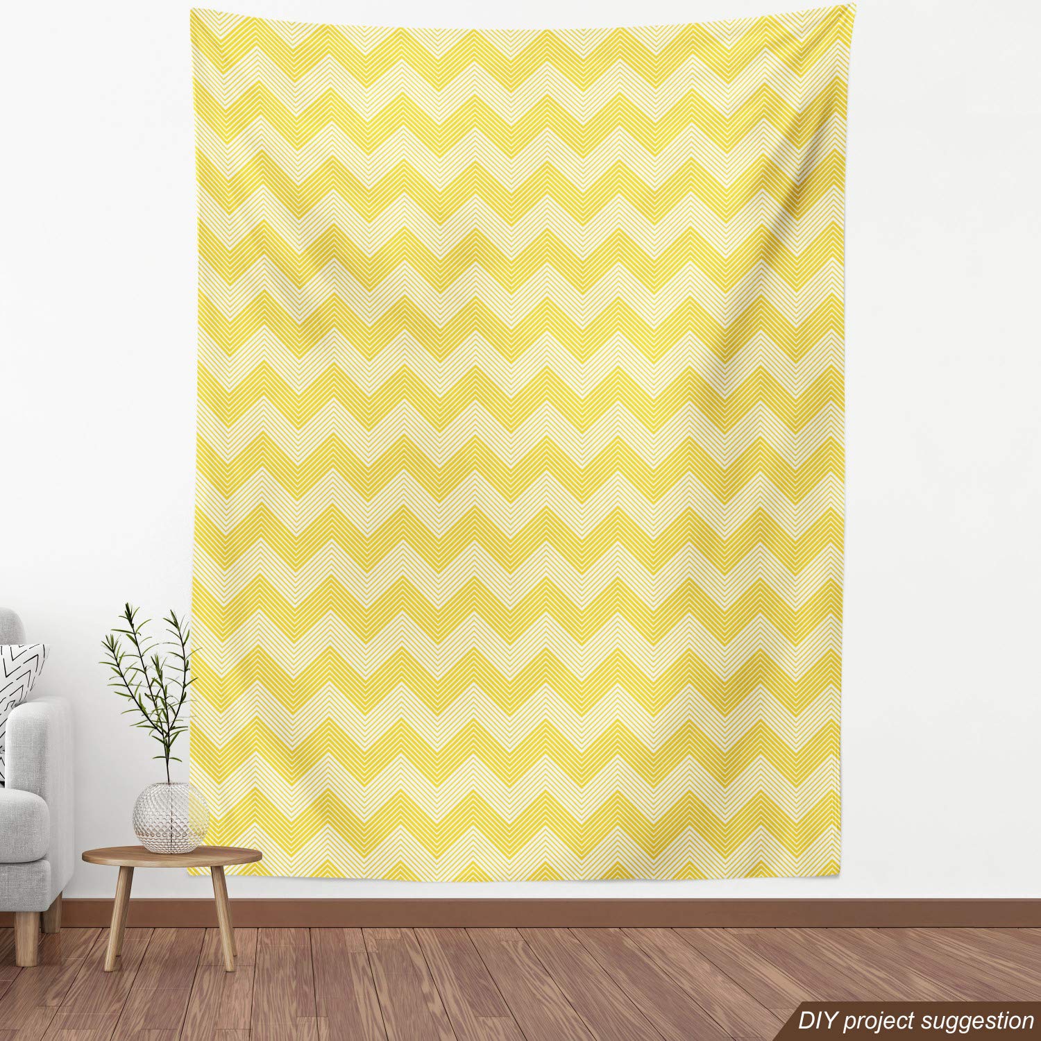 Ambesonne Chevron Fabric - Yellow & Pale Yellow Geometric Stripes for Upholstery & Home Decor