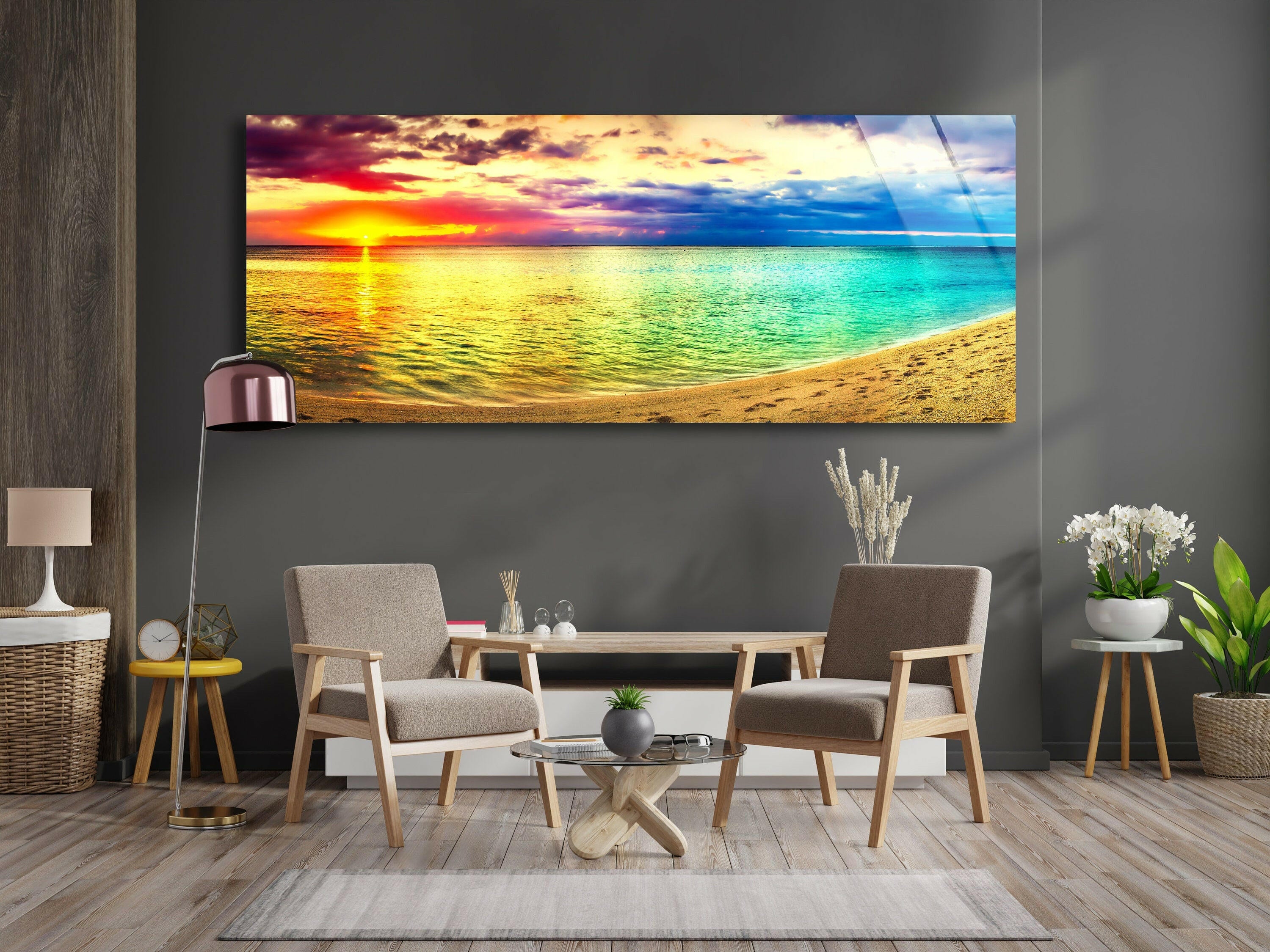 Vibrant Sunset & Beach Landscape Glass Wall Art - Stunning Home Decor for Living Room, Bedroom, or Office