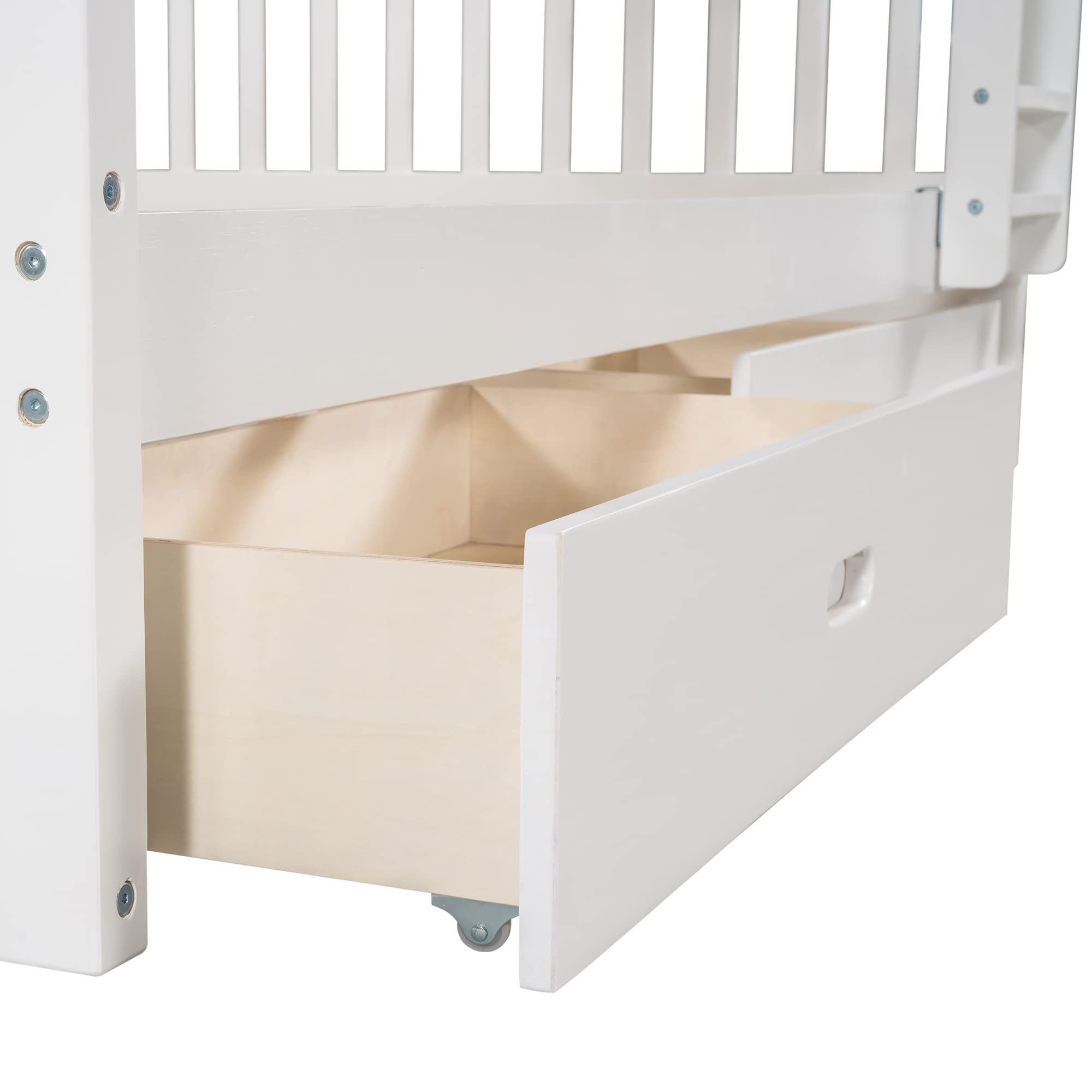 Harper & Bright Designs Full Bunk Beds with Storage Drawers - Solid Wood Detachable Full Over Full Bunk Bed Frame with Ladders & Safety Rail for Kids, Teens, Adults (White) - Perfect for Small Bedrooms, Guest Rooms & Vacation Homes