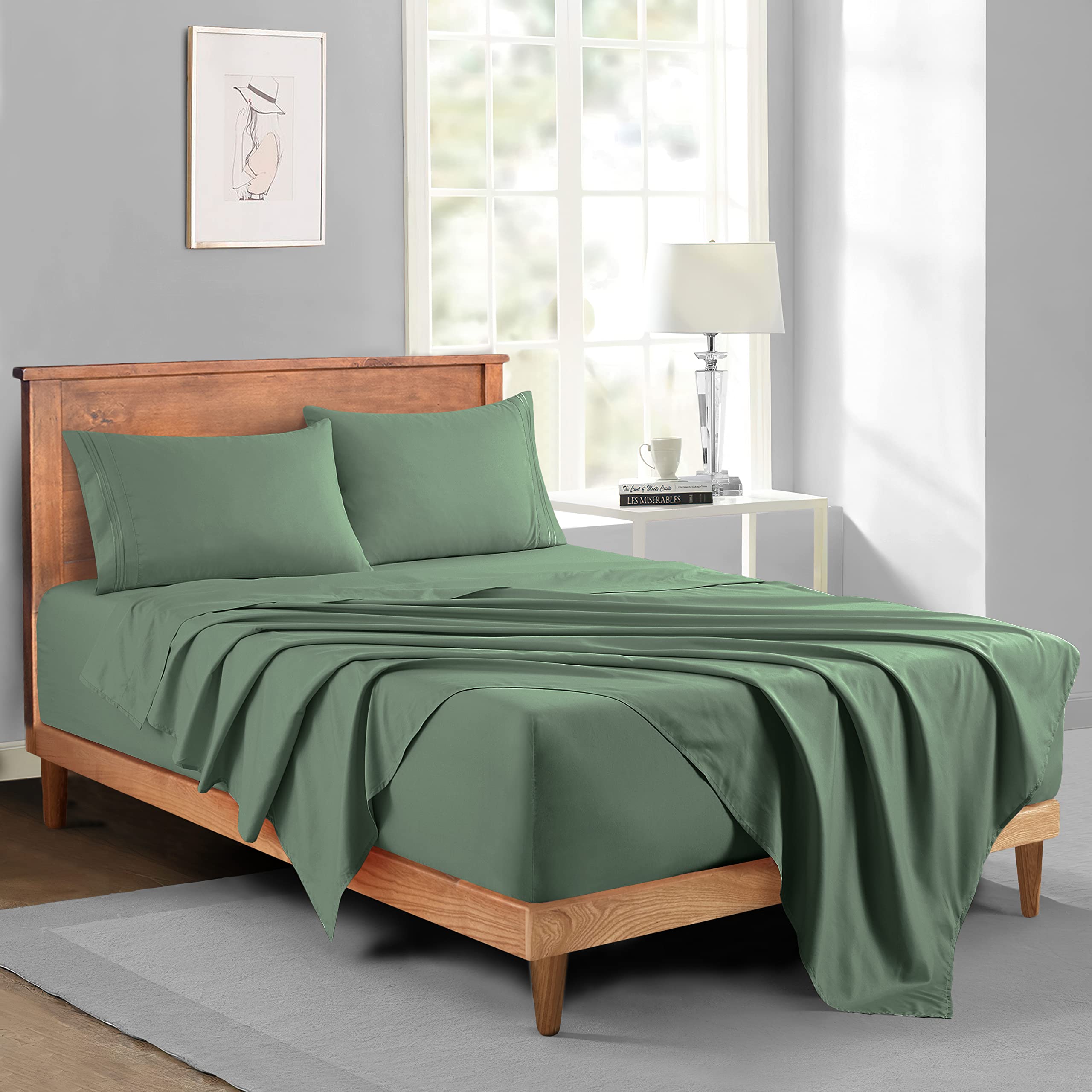 Manyshofu 1800 Thread Count King Size Bed Sheets Set - Luxury Hotel Quality 4-Piece Microfiber Bedding with 16