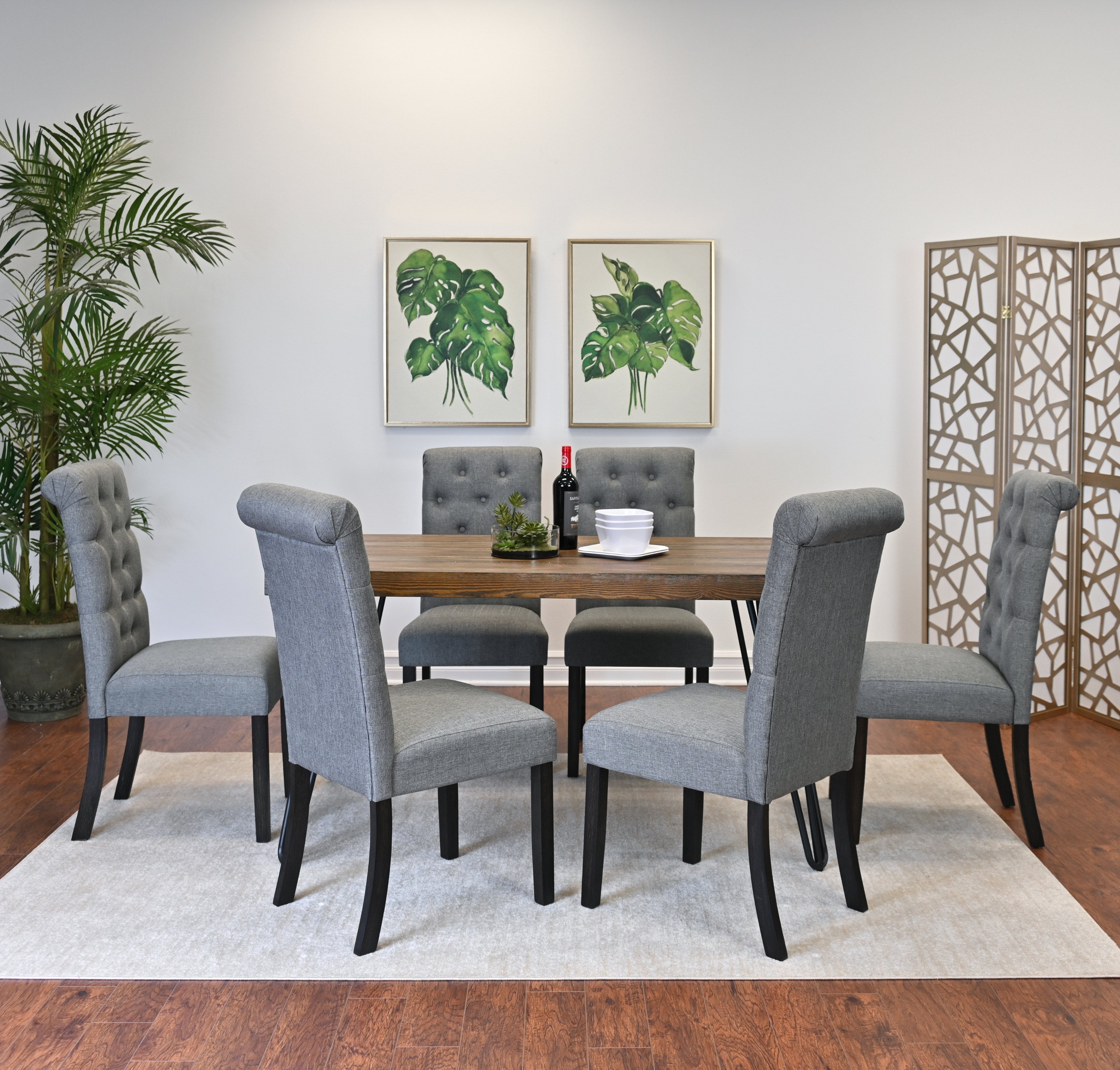 Roundhill Furniture Ashford 7-Piece Dining Set with Hairpin Leg Table & 6 Blue Chairs – Perfect for Modern Kitchens, Dining Rooms & Small Spaces