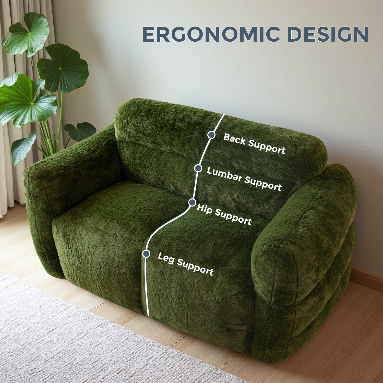 MAXYOYO Giant Bean Bag Chair - Ultra Soft Faux Fur Oversized Lounger for Adults & Teens, Green - Perfect for Bedroom, Living Room, Game Room & Dorm Relaxation
