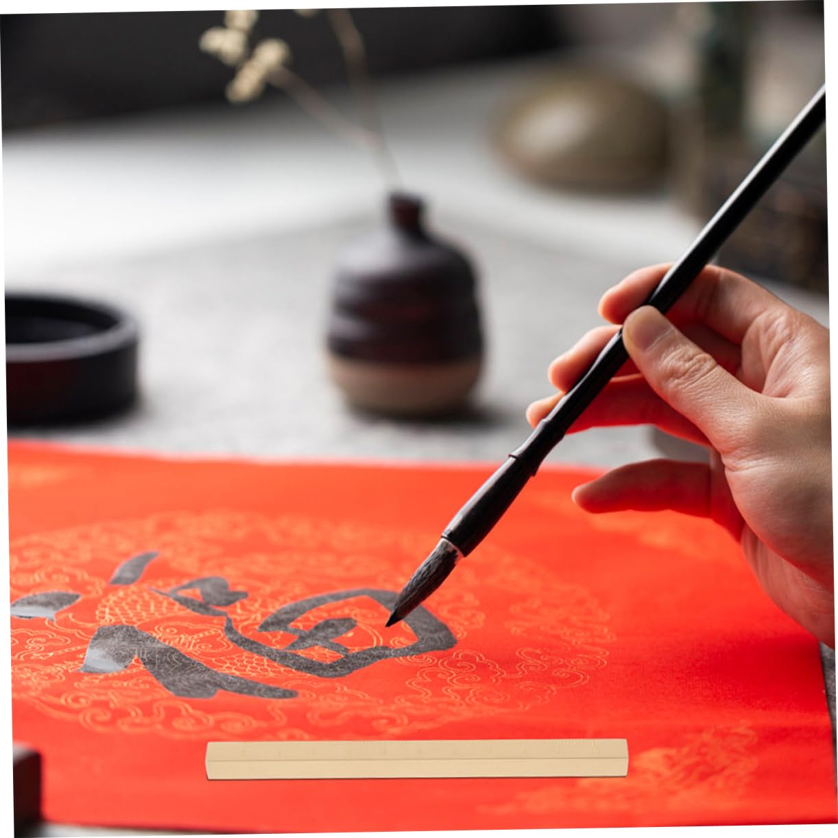 Happyyami Golden Pure Copper Calligraphy Paperweight - The Four Treasures of The Study Desk Accessory for Writing, Painting & Office Decor