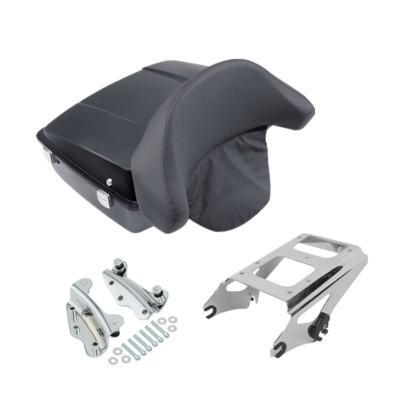 XFMT Chopped Tour Pack Trunk Back & Chrome Mounting Rack for Harley Davidson Touring 2009-2013 Models (FLHR, FLHRC, FLHT, FLHX, FLTR, FLTRX, FLHRSE5, FLHXSE/2/3, FLTRSE3) - Heavy Duty Docking Hardware Kit for Secure Installation | Perfect for Long Distance Rides, Road Trips & Custom Motorcycle Upgrades