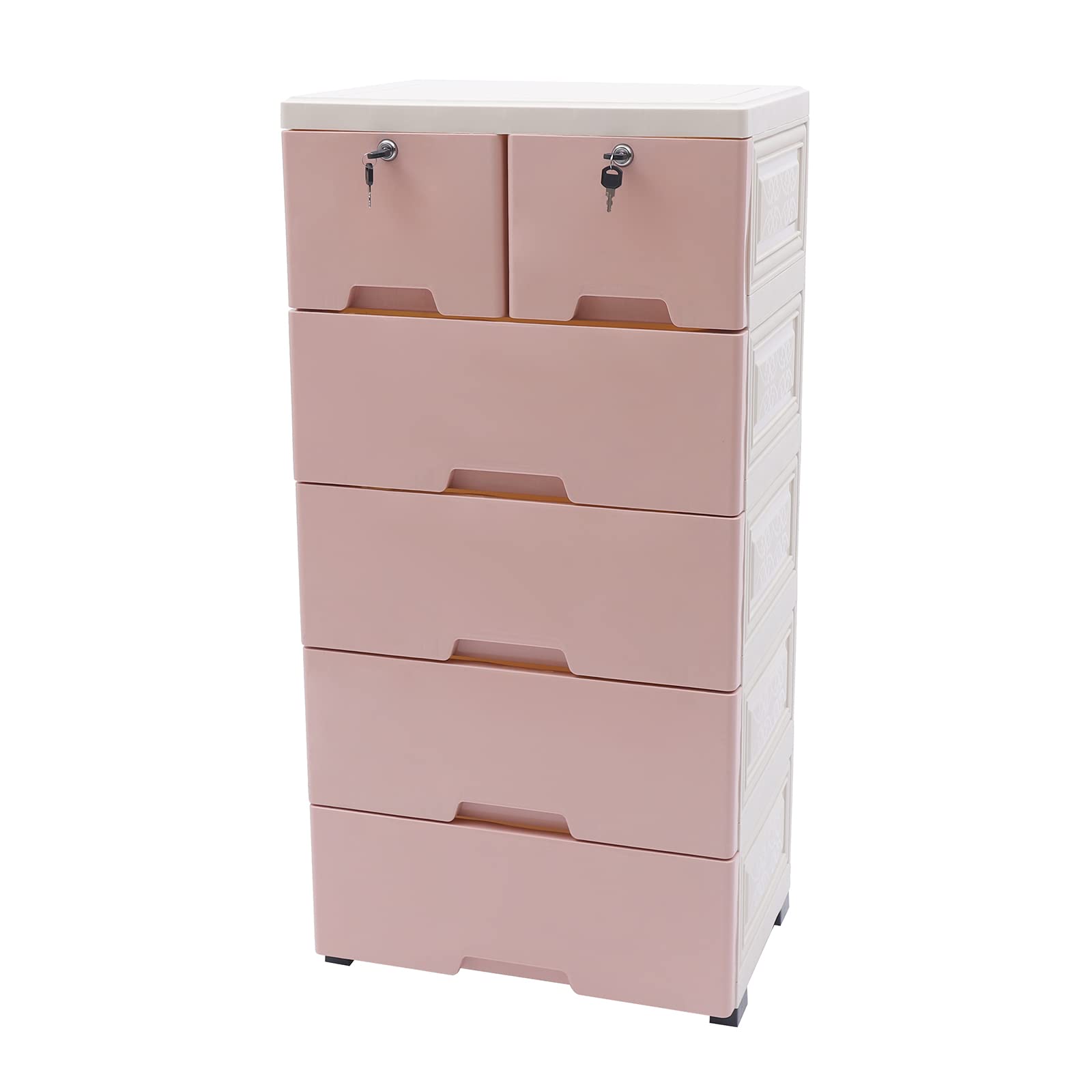 YIYIBYUS 5-Tier Plastic Storage Drawer Organizer - 6 Drawers Dresser Tower for Bedroom, Closet, Home & Office (Pink) | Space-Saving Closet Organization & Home Storage Solution