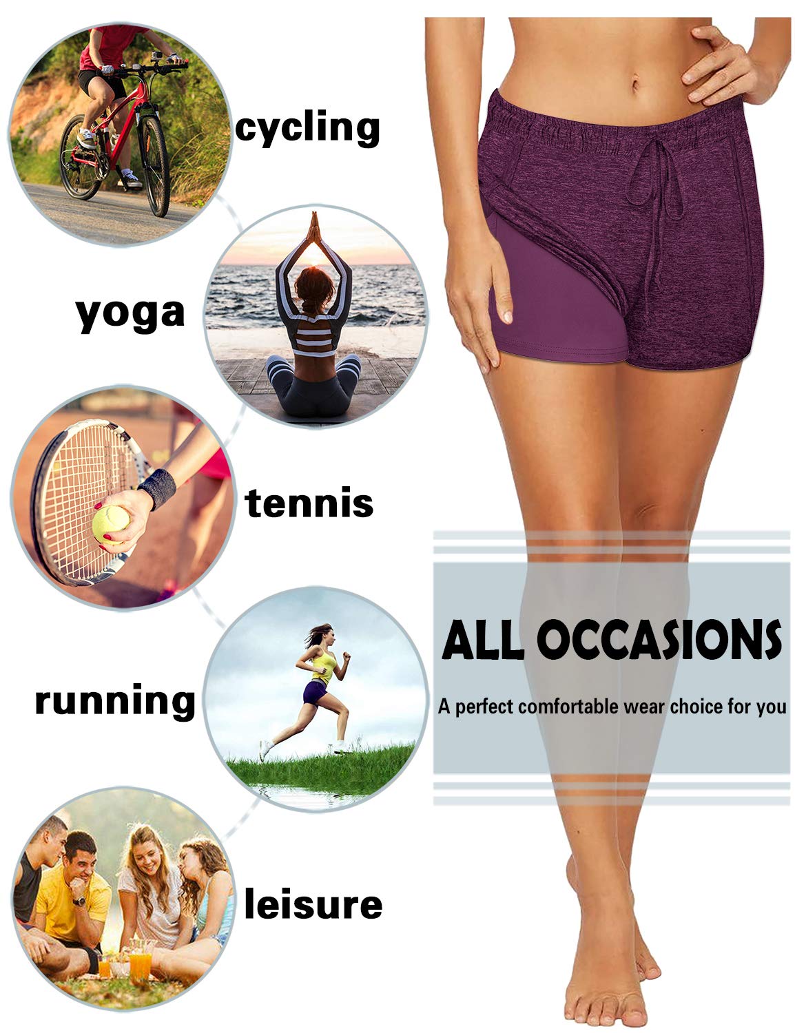 BLEVONH Women's 2-in-1 Yoga Running Shorts with Pockets - High Waist Athletic Workout Shorts for Gym, Jogging & Lounge (Sizes S-3XL) | Perfect for Yoga, Running, Gym & Casual Wear