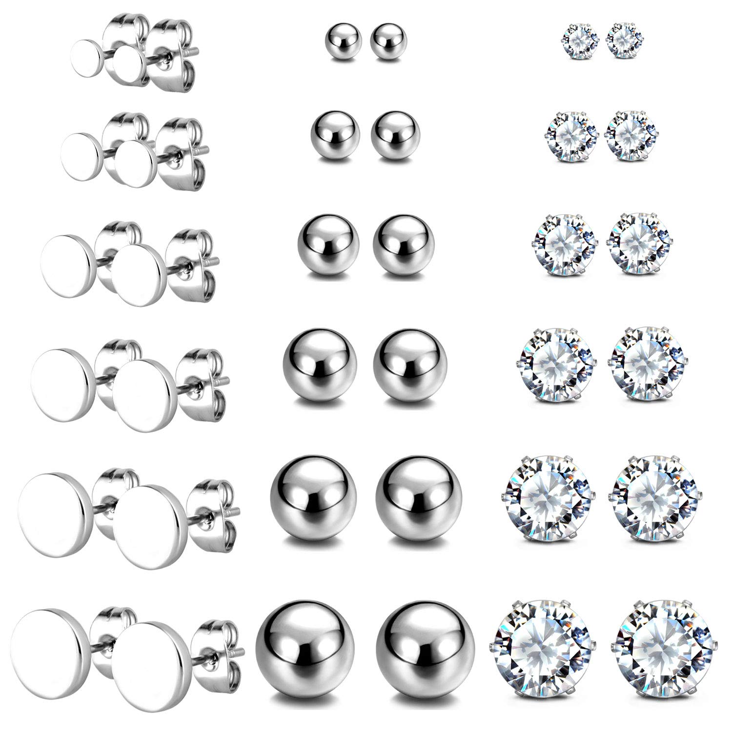 Hypoallergenic Stainless Steel Earrings for Women & Men - CZ Ball, Faux Pearl & Hoop Stud Set | Perfect for Everyday Wear, Gifts & Special Occasions