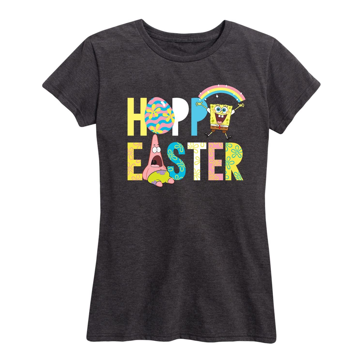 HYBRID APPAREL Women's Spongebob Squarepants Easter Graphic T-Shirt - Funny Cartoon Short Sleeve Tee for Casual Wear, Holiday Parties & Gift Giving