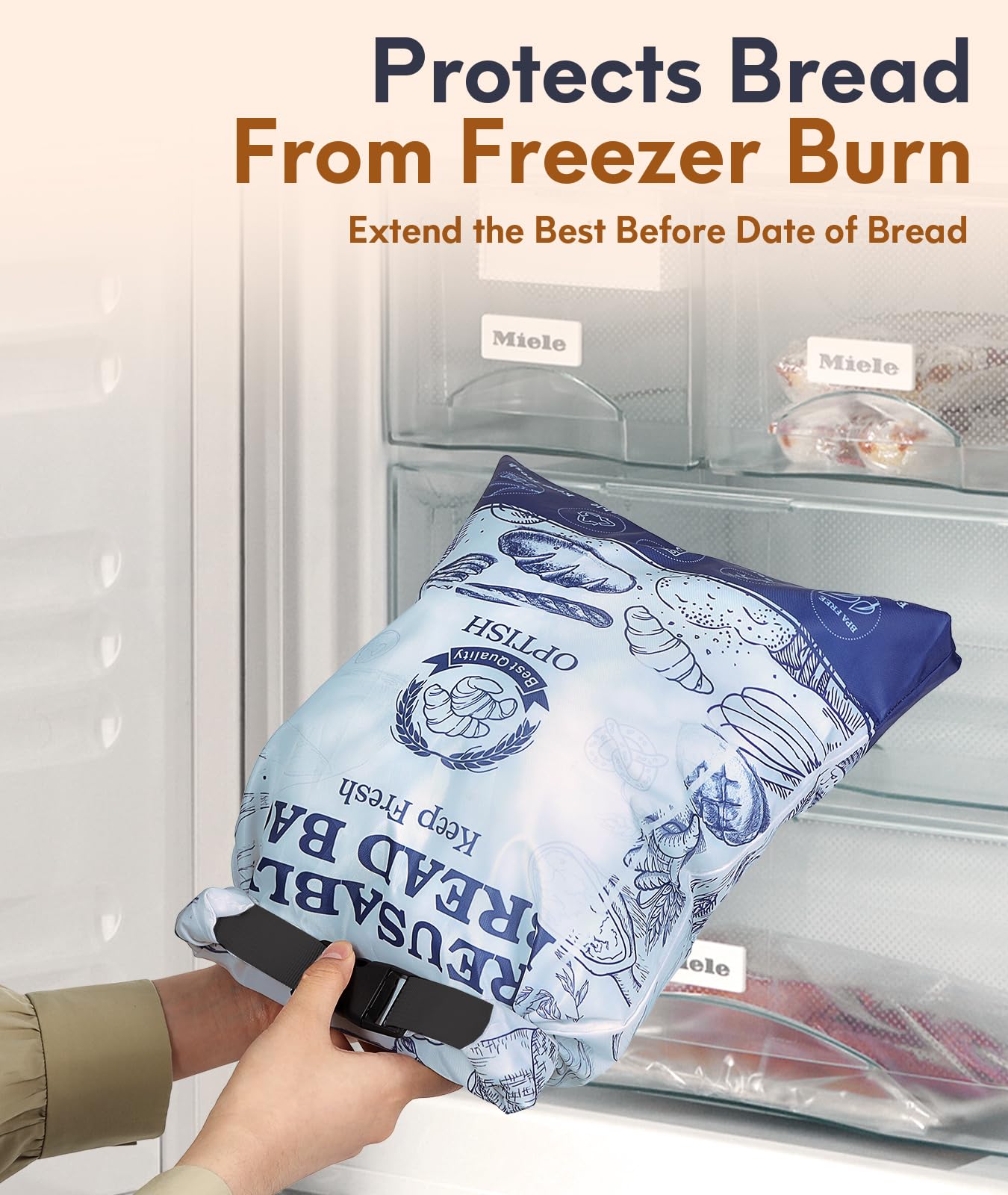 2 Pack Reusable Bread Bags for Homemade Sourdough - BPA Free, Freezer Safe with Lining & Zipper - Perfect for Fresh Keeping & Gift Giving (White & Blue) - Ideal for Bakeries, Home Baking & Food Storage