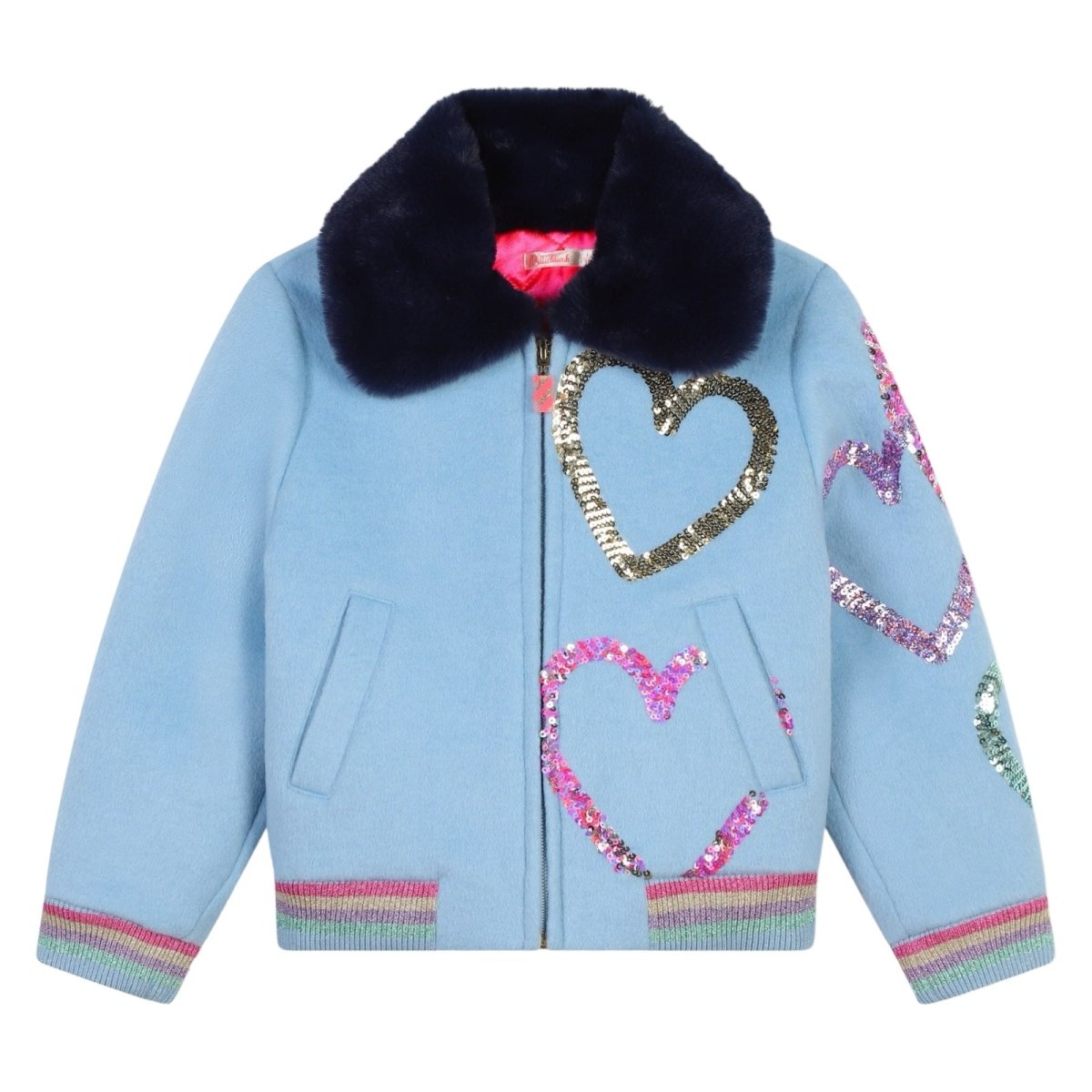 Sequin Hearts Faux Fur Collar Jacket - Stylish Women's Winter Coat for Parties & Date Nights