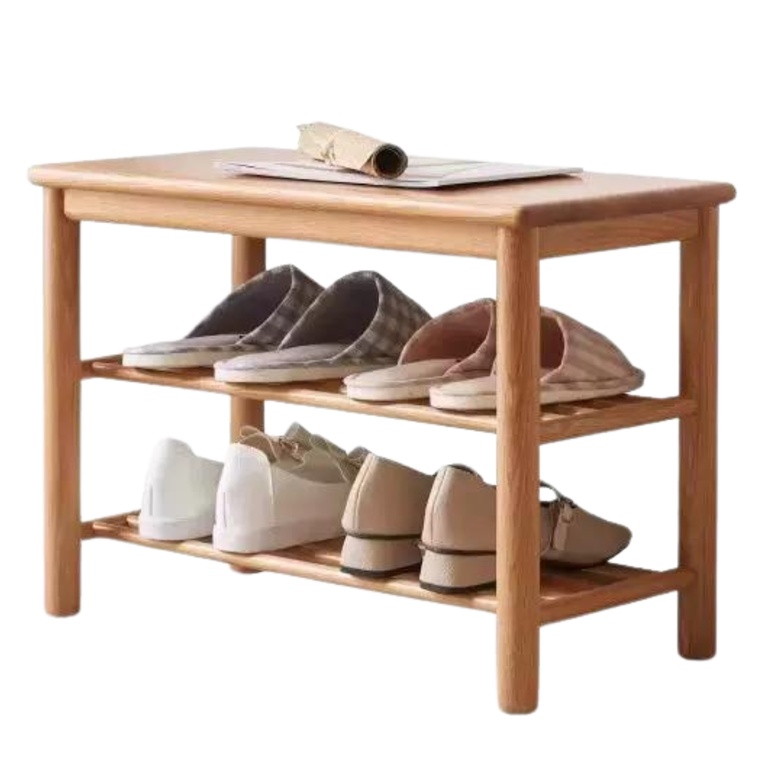 Solid Oak Wood Shoe Bench - Durable Entryway Stool for Putting On Shoes, Boots & Sneakers - Perfect for Hallway, Bedroom or Mudroom Organization