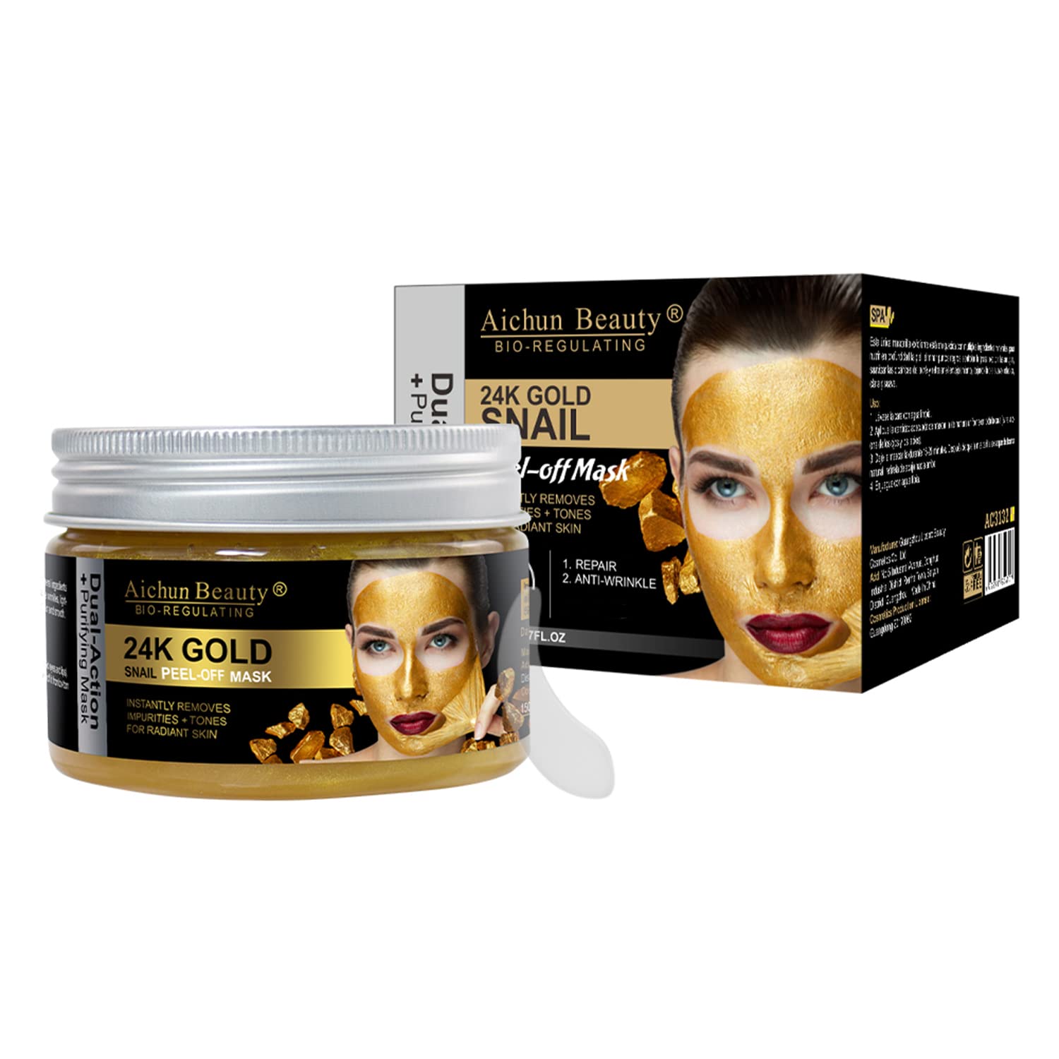 24K Gold Snail Peel-Off Mask - Deep Purifying, Anti-Wrinkle & Skin Repair Treatment (150ml/5.07FL.OZ) | Hydrating Face Mask for Glowing Skin | Perfect for Spa Night, Self-Care Routine & Gift Giving