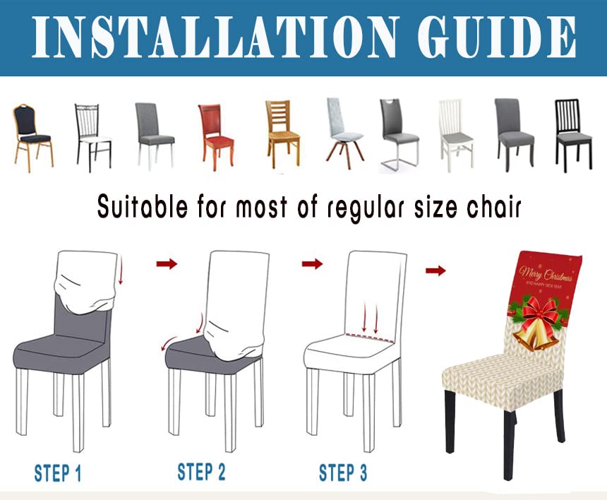 Bnitoam 6-Piece Stretch Christmas Dining Chair Covers - Printed Parsons Chair Slipcovers, Beige Bell Design Seat Protectors for Holiday Decorations, Parties, Kitchen & Dining Room | Perfect for Christmas Dinners, Family Gatherings & Festive Home Decor