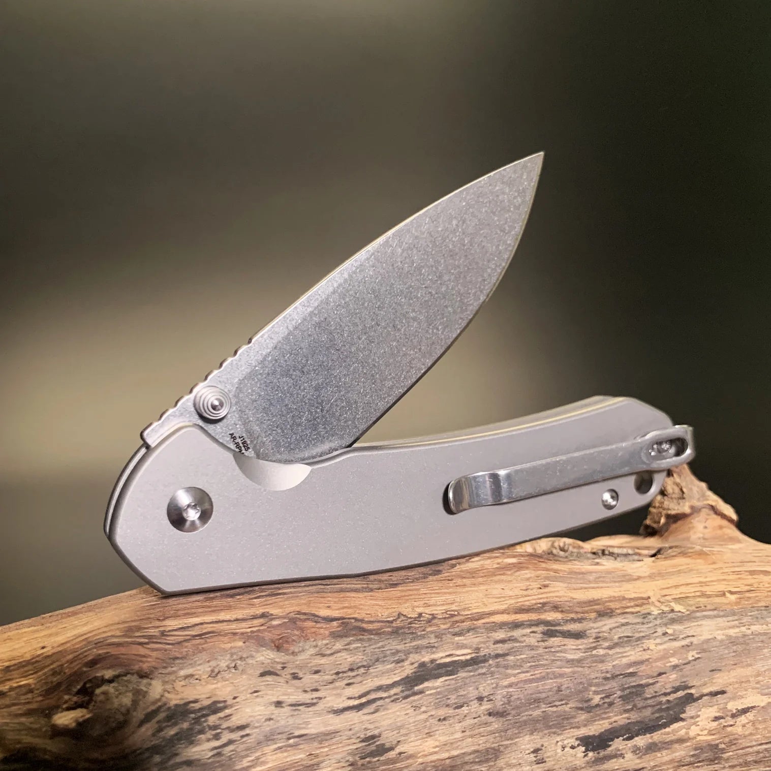 CJRB Pyrite Button Lock Folding Knife - Titanium Handles, Stonewash Drop Point Blade - EDC Pocket Knife for Outdoor, Camping & Everyday Carry