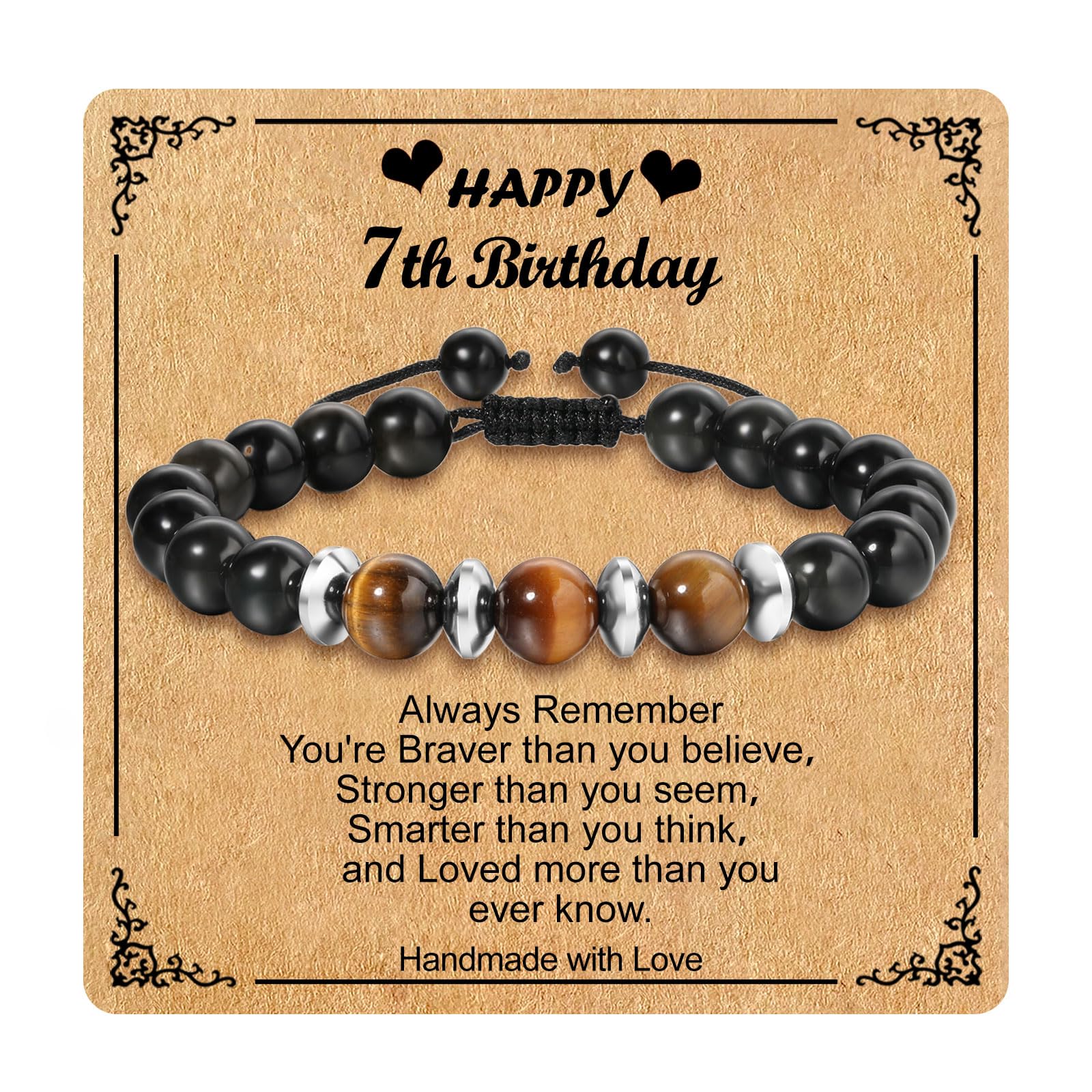 Adjustable Beaded Bracelet for 7 Year Old Boys - Perfect 7th Birthday Gift for Son, Grandson, Nephew | Great for Parties, School, and Everyday Wear