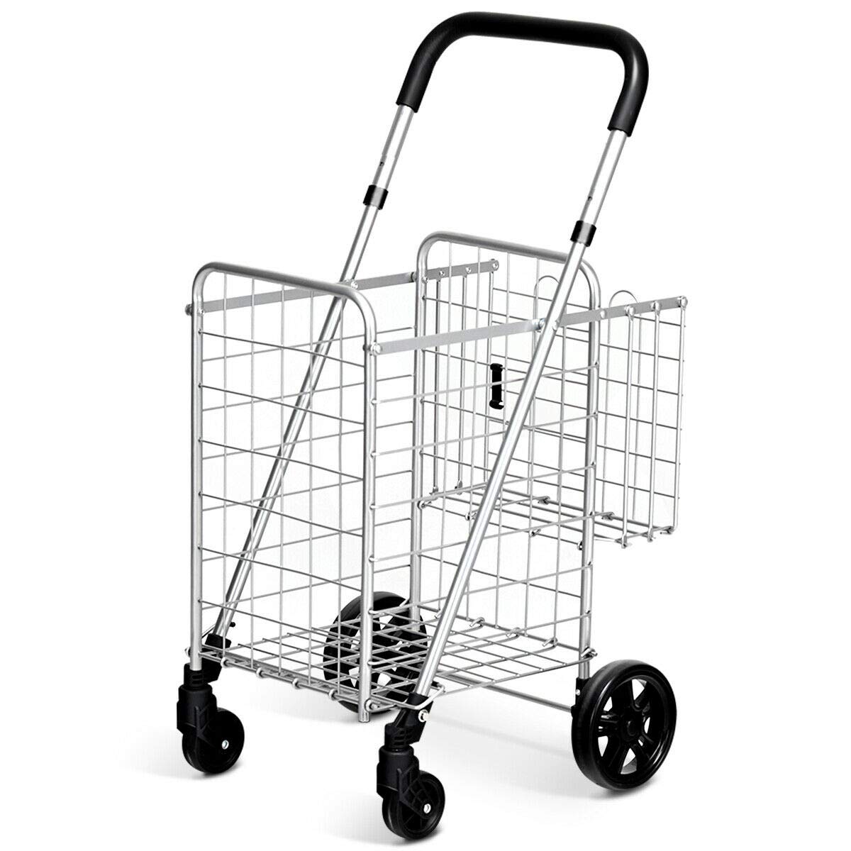 ARABYAN BROTHERS Heavy Duty Folding Shopping Cart with Jumbo Basket - Adjustable Handle Rolling Utility Trolley for Groceries, Laundry & Warehouse Use