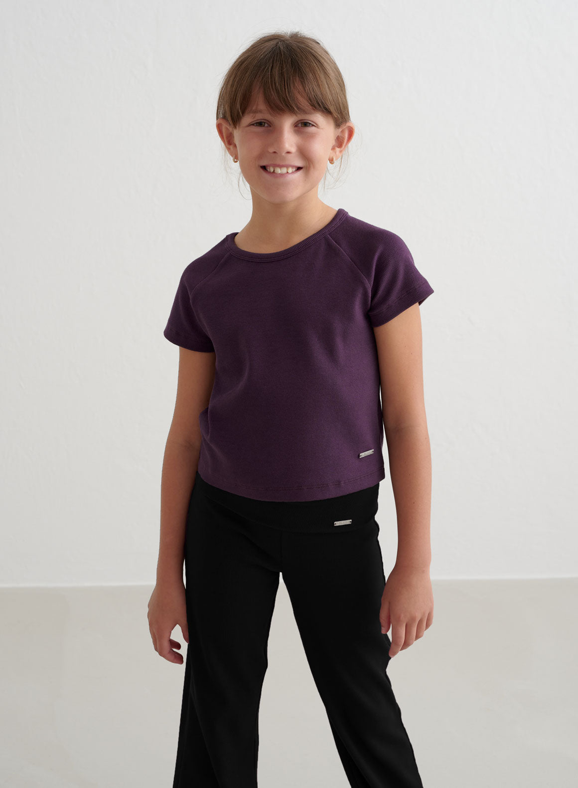 Midnight Plum Ribbed Short Sleeve T-Shirt for Women - Soft & Comfortable Casual Top for Everyday Wear, Workout, and Lounge