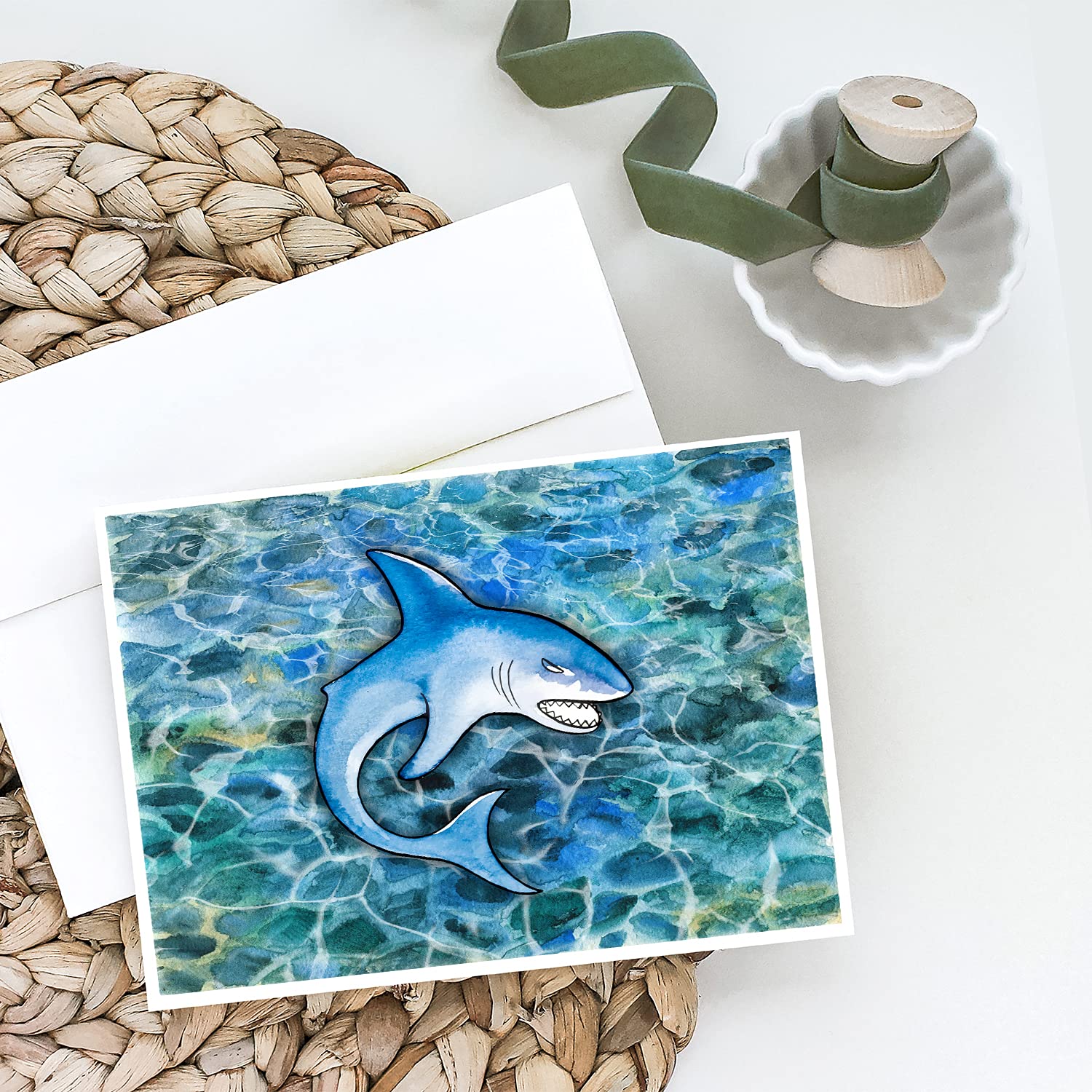 Shark Greeting Cards and Envelopes Set - Pack of 8 Blank A7 Note Cards (5x7 Inches) | Whimsical Marine Theme | Perfect for Birthdays, Thank You Notes & Special Occasions