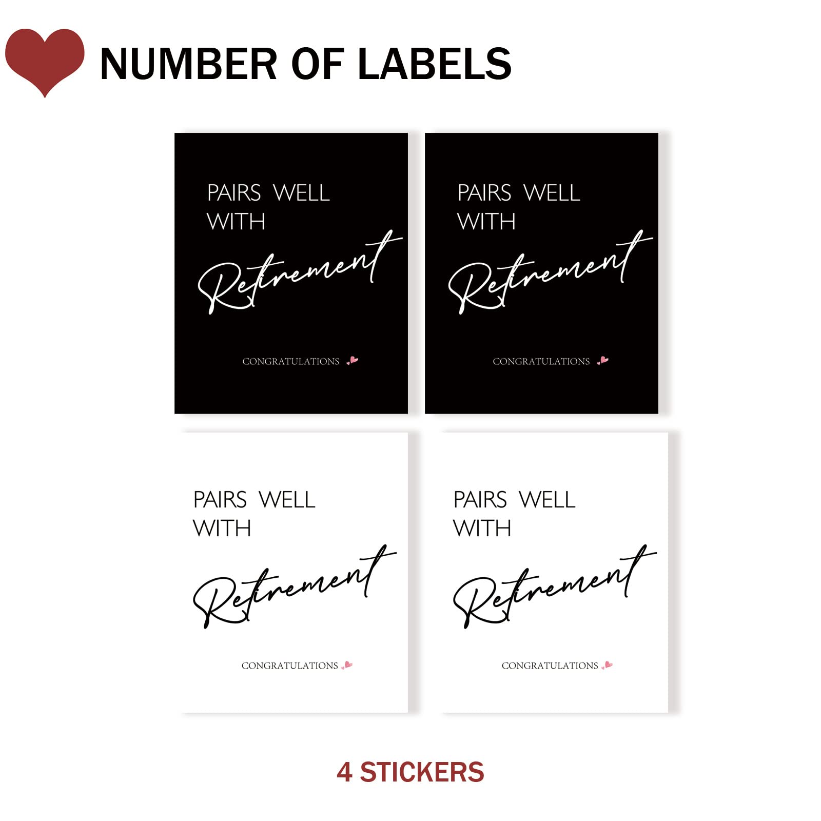 4 Pcs Retirement Wine Labels - Funny & Elegant Wine Bottle Stickers for Retirement Gifts, Party Decorations - Perfect for Retirement Celebrations, Farewell Parties & Coworker Gifts