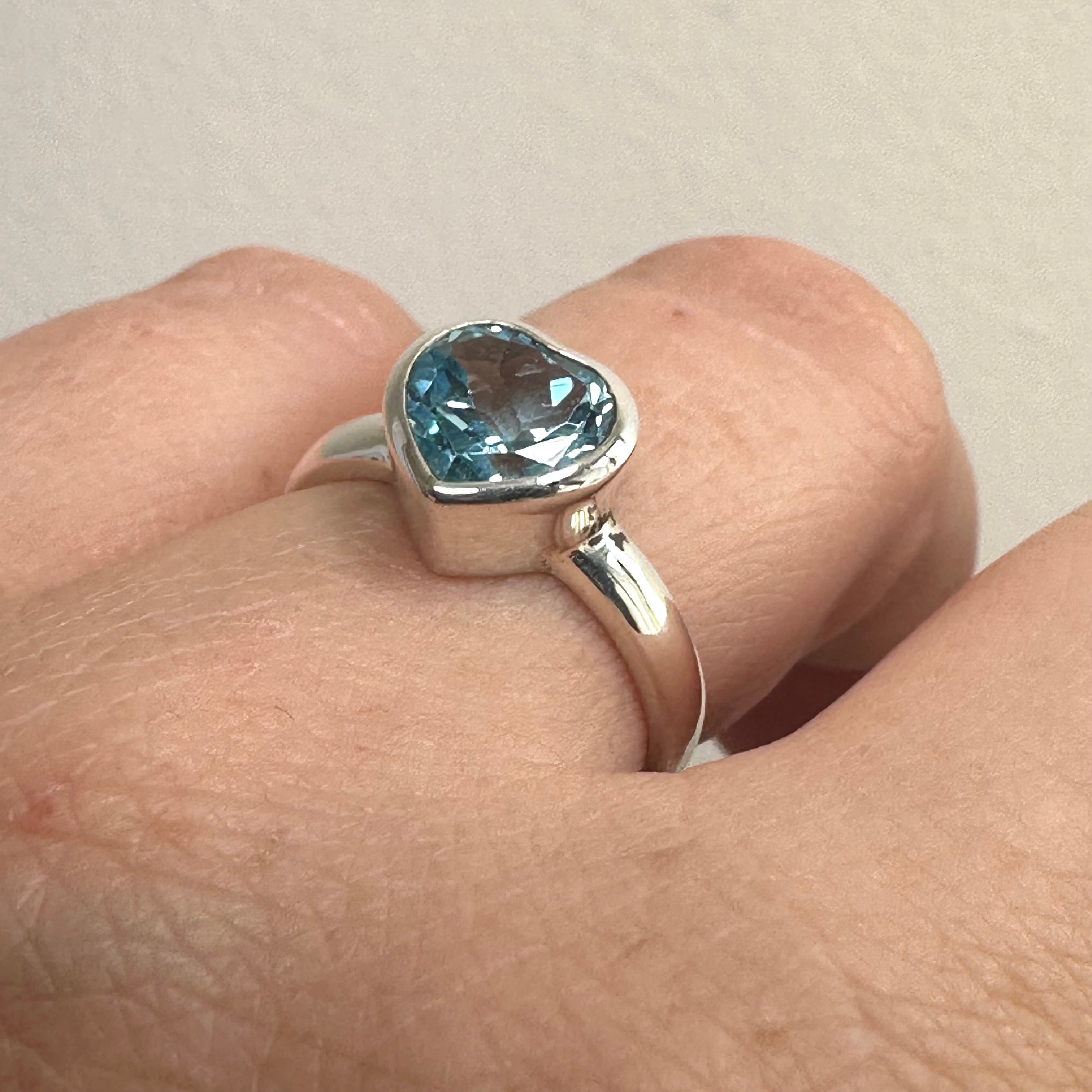Blue Topaz Faceted Heart Ring PRGJ419 - Elegant Sterling Silver Jewelry for Women, Perfect for Valentine's Day Gifts & Romantic Occasions