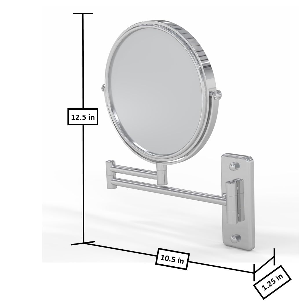 Double Arm Wall Mirror with 1X & 5X Magnification - 7.75 Inch Chrome Bathroom Vanity Mirror for Makeup, Shaving & Grooming