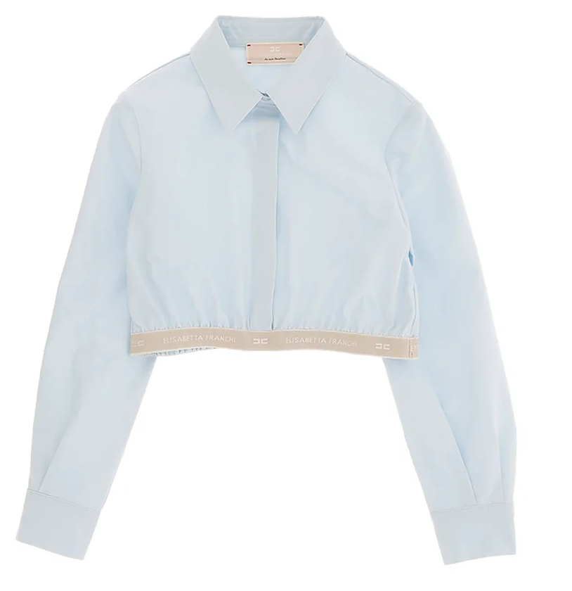 ELISABETTA FRANCI Popeline Logo Shirt for Women - Classic Cotton Button Down Blouse (Sizes 10-12 Plus) | Office Wear, Business Casual & Everyday Outfits