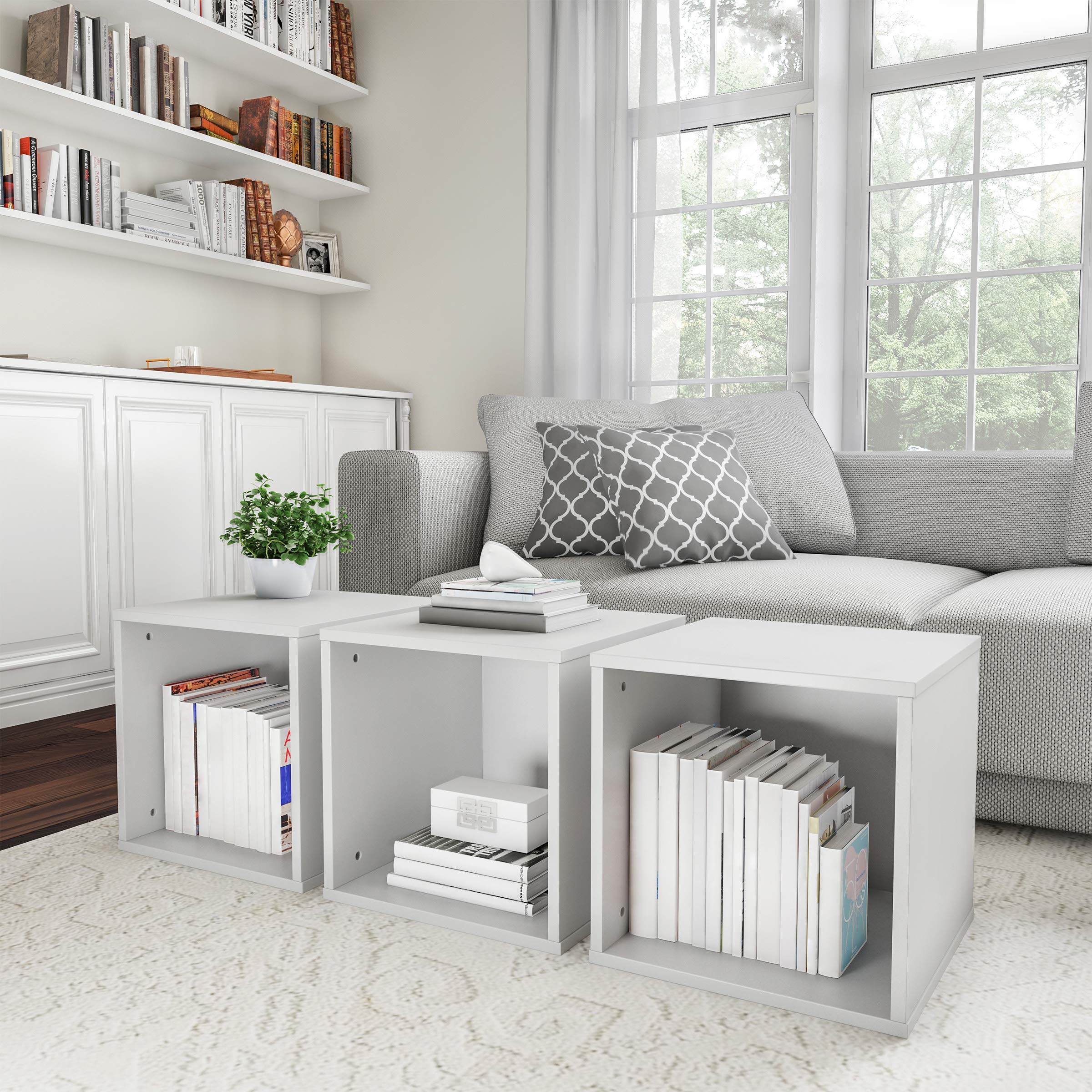 Modern Side Table with Storage - Minimalist Nightstand or End Table - Stackable Modular Accent Furniture for Bedroom, Living Room & Office - White by Lavish Home - Perfect for Small Spaces & Home Organization