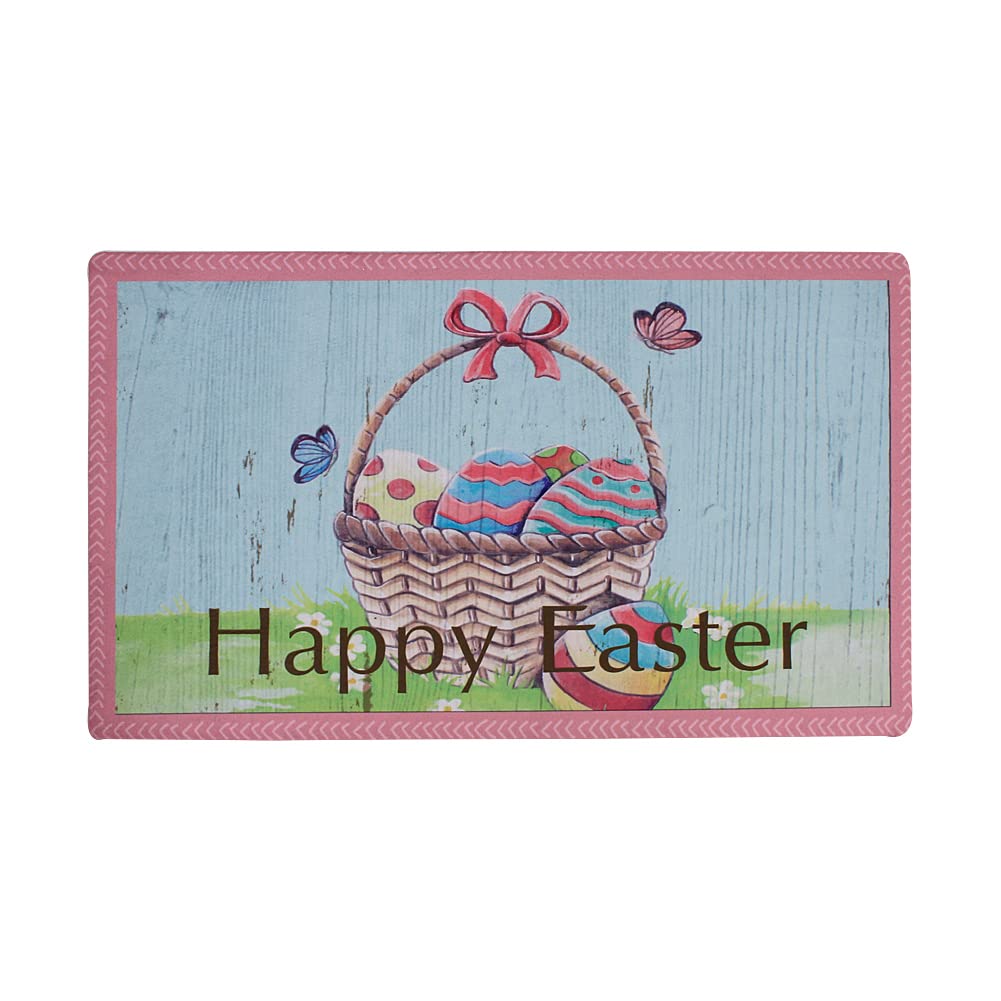 Happy Easter Doormat with Easter Eggs - Non-Slip Indoor/Outdoor Welcome Mat for Spring Decor - Durable Rubber Backing - Perfect for Front Door, Porch, and Seasonal Home Decor