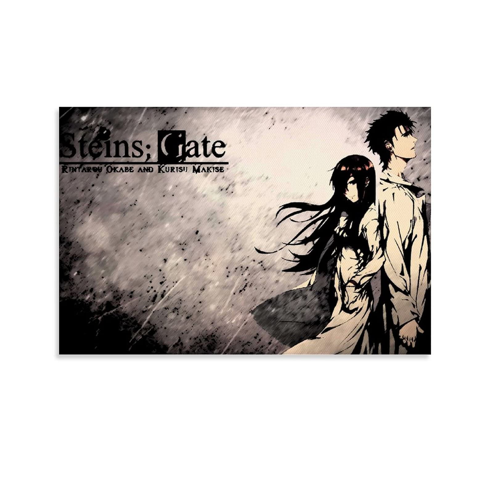 Steins;Gate Anime Poster - Kurisu Makise & Rintaro Okabe Wall Art Canvas Print (20x30cm/8x12in) for Living Room, Bedroom & Office Decor | Sci-Fi Anime Aesthetic Painting | Perfect Gift for Anime Fans