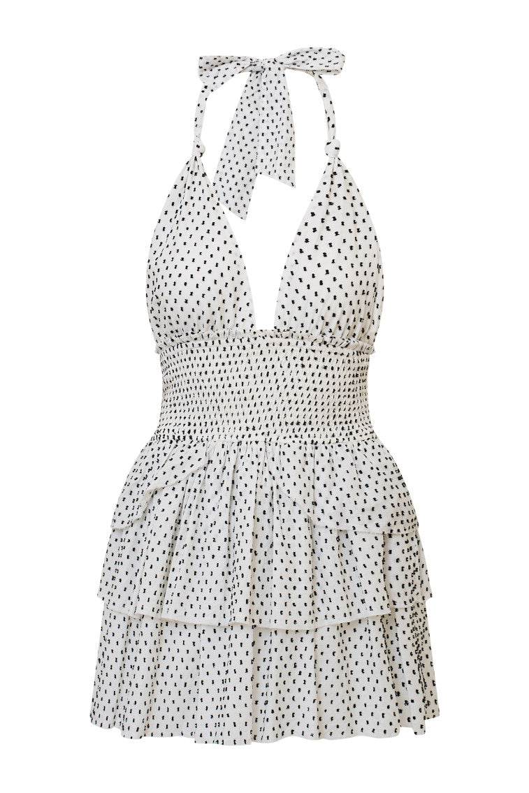 Deanna Polka Dot Halter Mini Dress - Women's Summer Party Cocktail Dress for Beach, Wedding & Date Night
